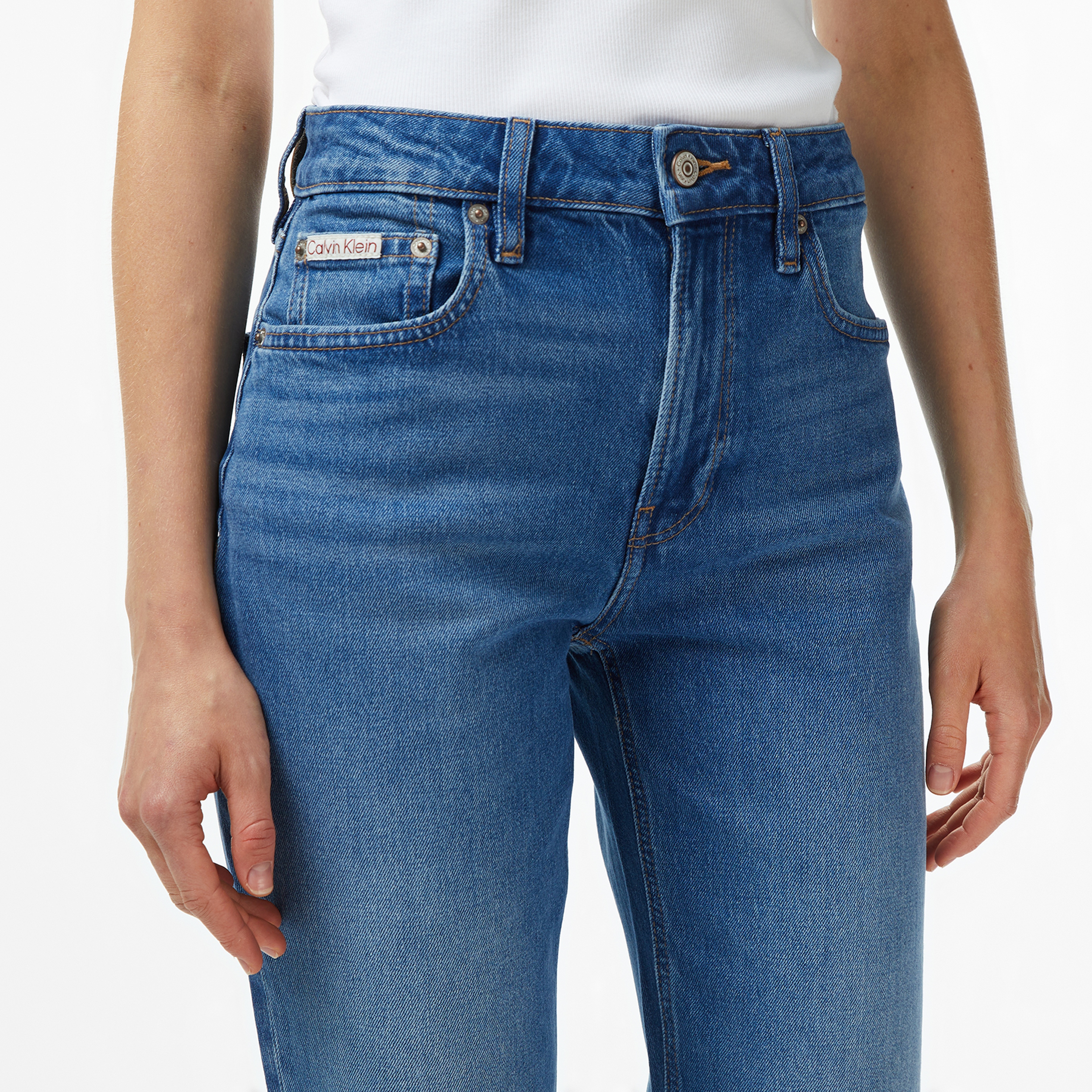 Calvin Klein High Rise Straight Indigo Channe Kadın Mavi Jean
