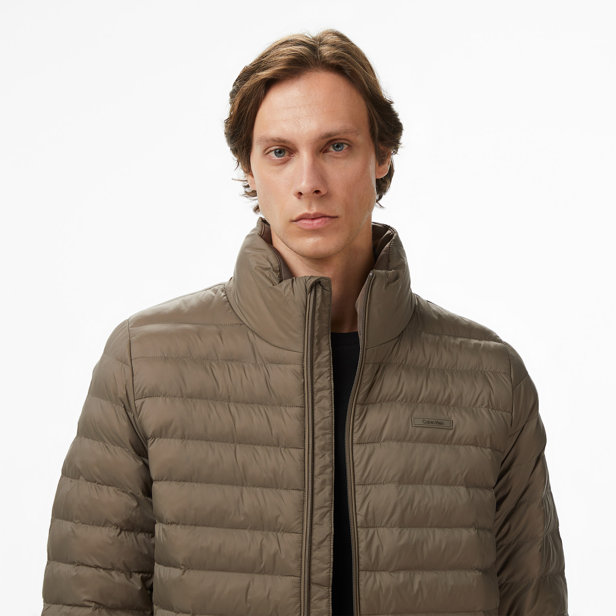Calvin Klein Nylon Channeled Puffer Erkek Koyu Yeşil Mont