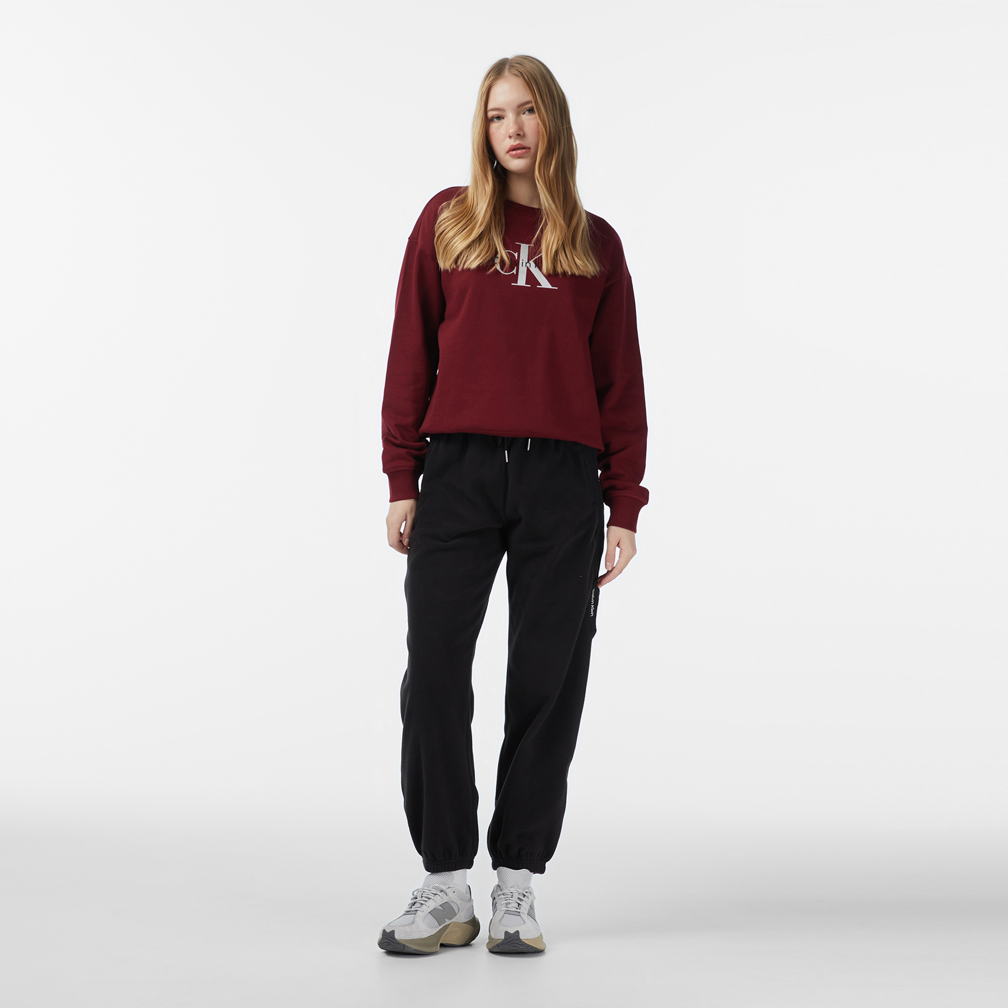 Calvin Klein Mixed Media Polar Fleece Jogger Kadın Siyah Eşofman Altı