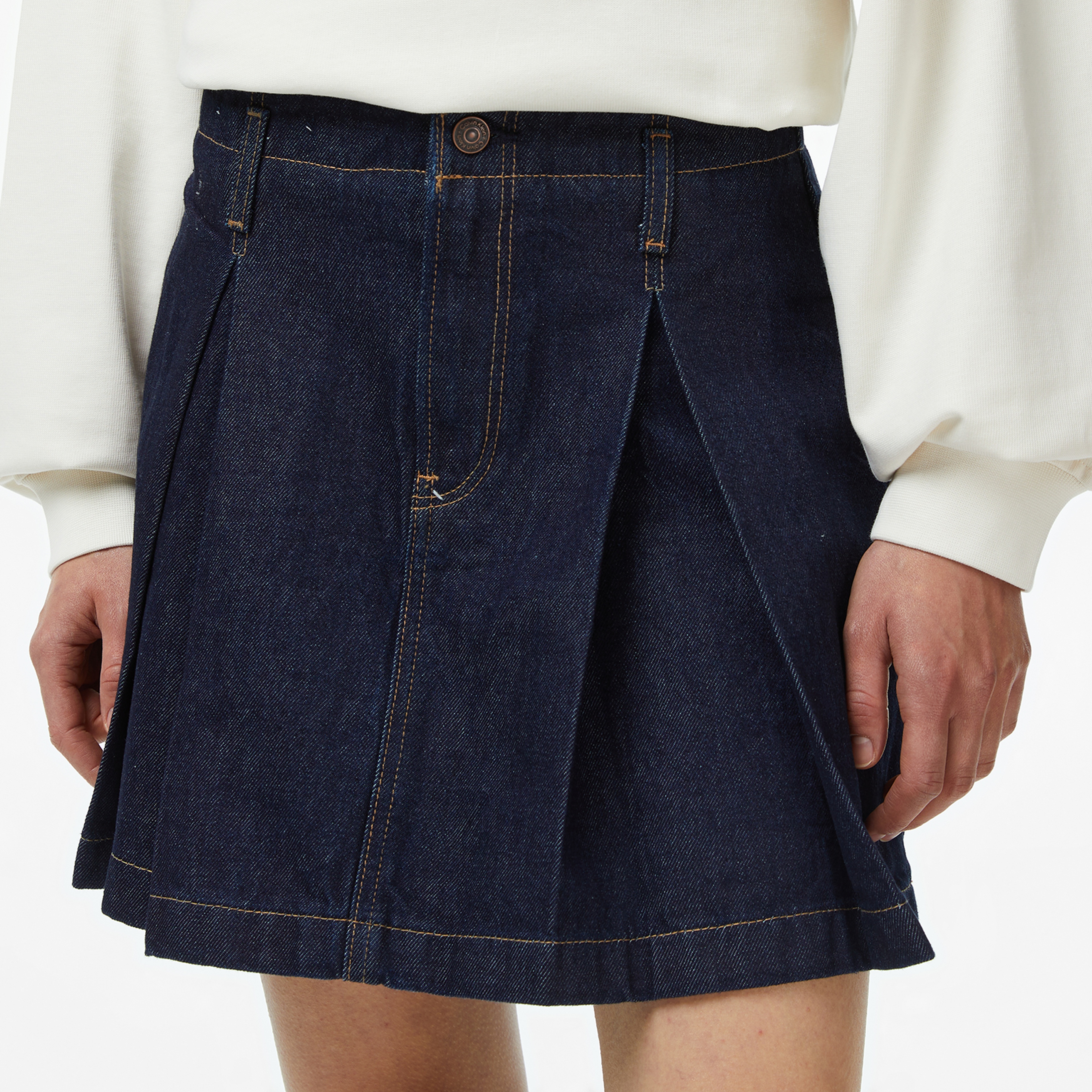 Calvin Klein Pleated Denim Classic Kadın Mavi Etek