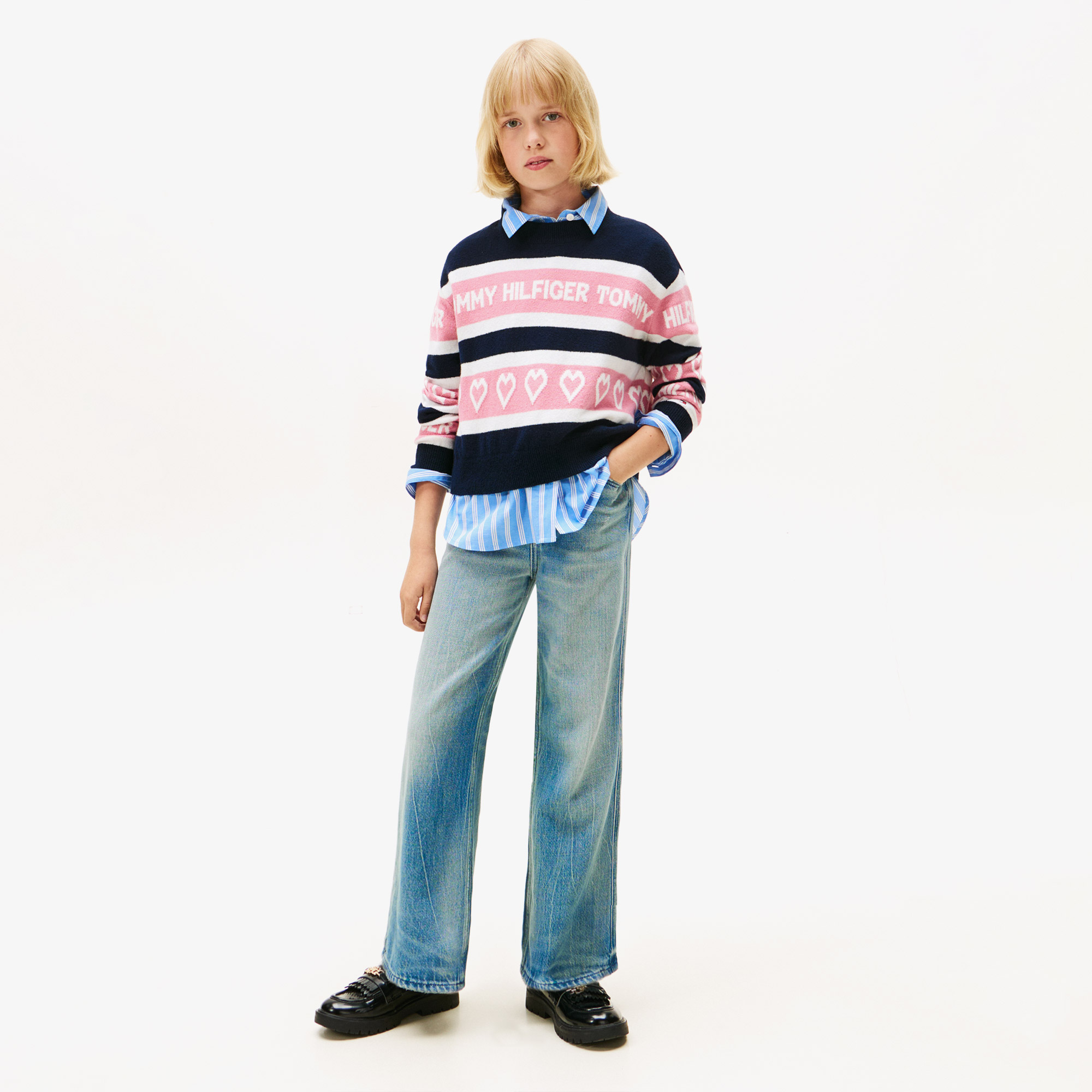 Tommy Hilfiger Intarsia Çocuk Mavi Kazak