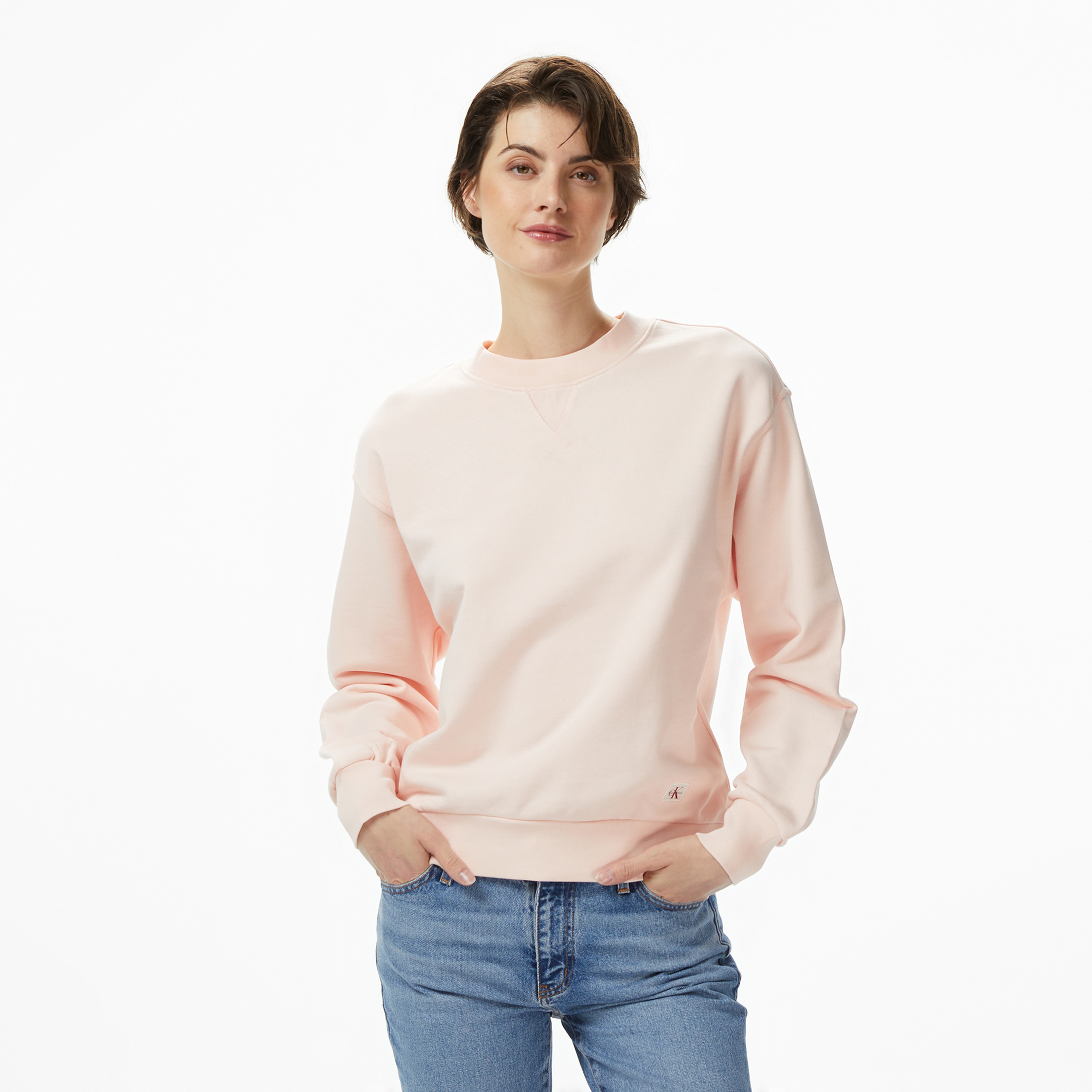 Calvin Klein Badge Logo Terry Crew Kadın Pembe Sweatshirt