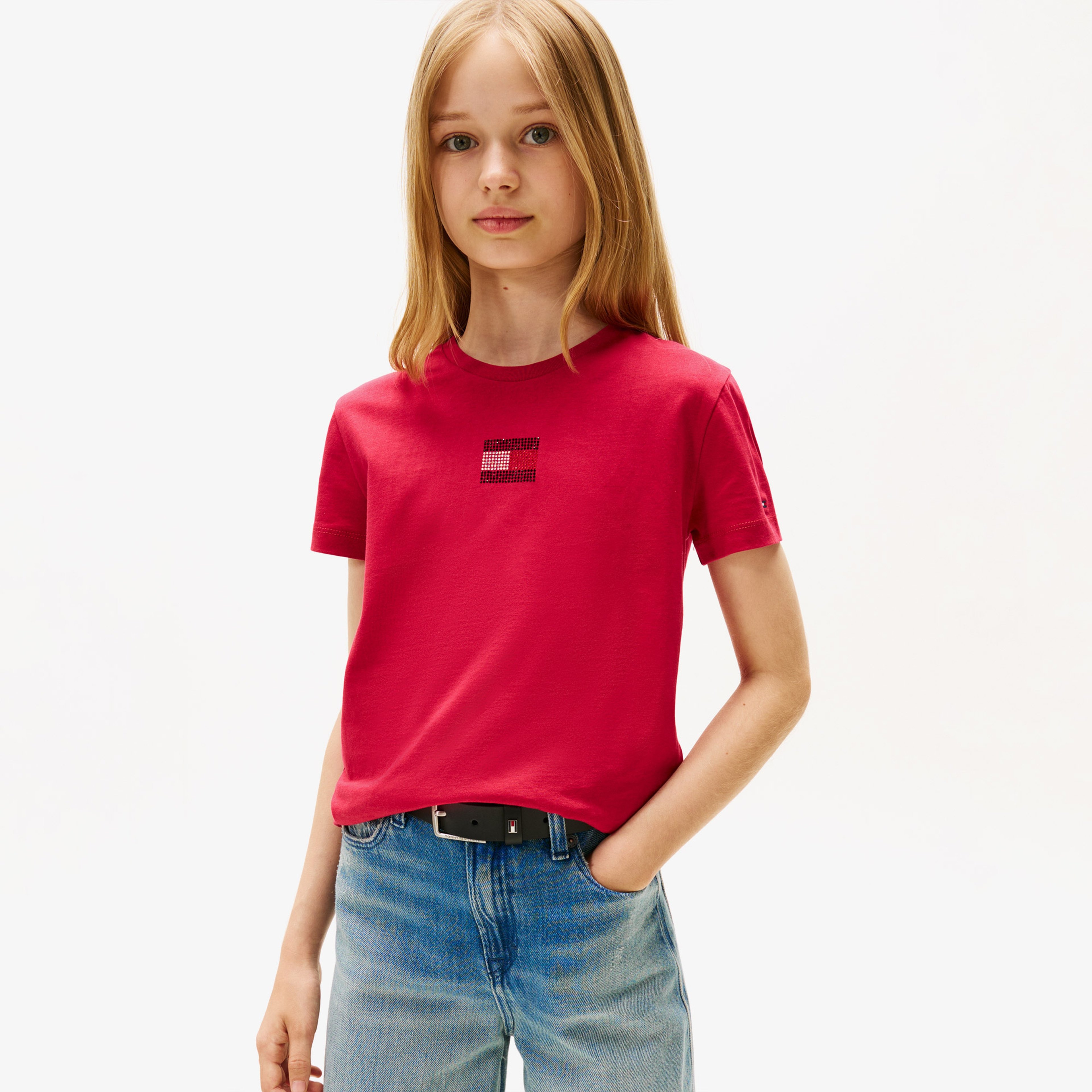 Tommy Hilfiger Rhine Stone Flag Çocuk Kırmızı T-Shirt