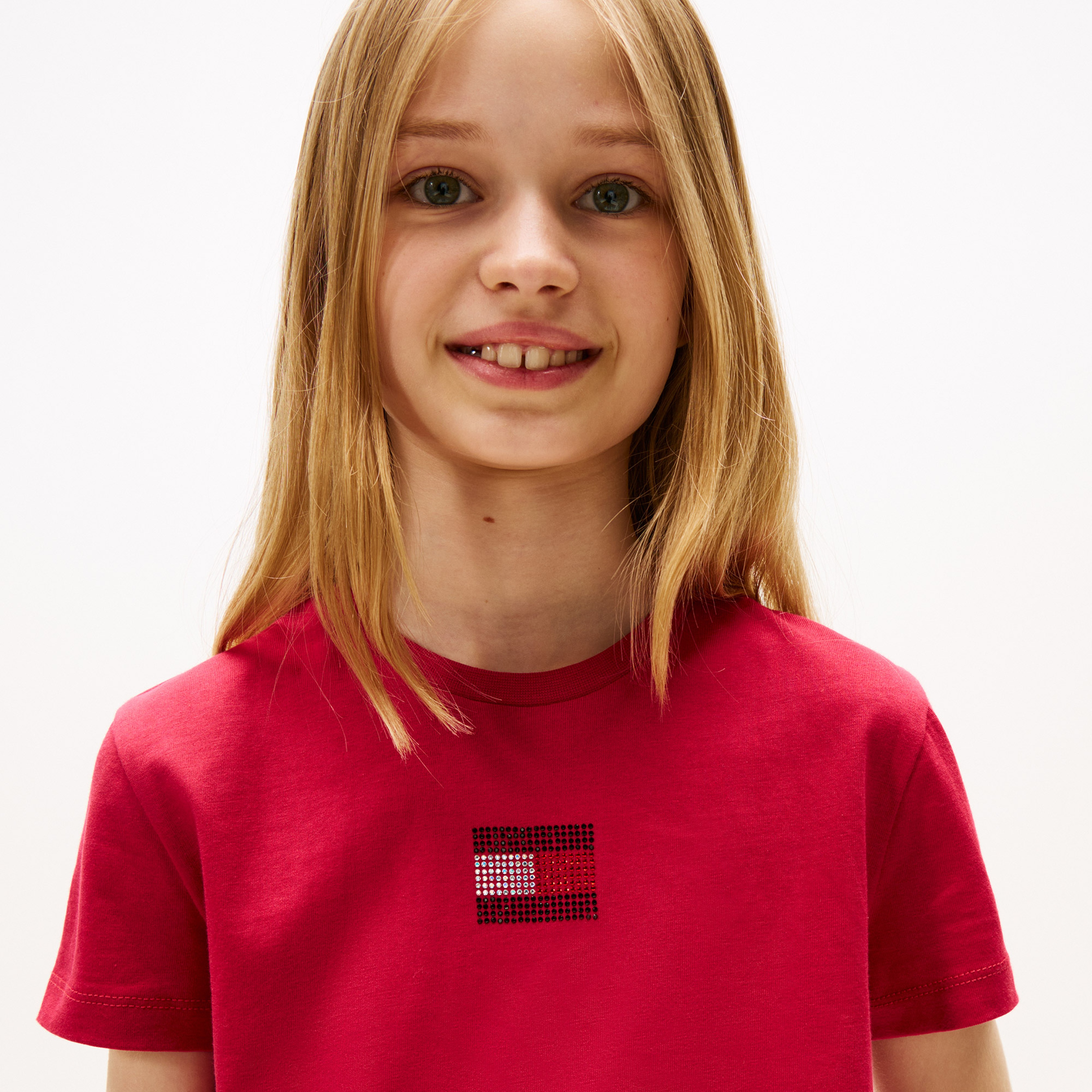 Tommy Hilfiger Rhine Stone Flag Çocuk Kırmızı T-Shirt