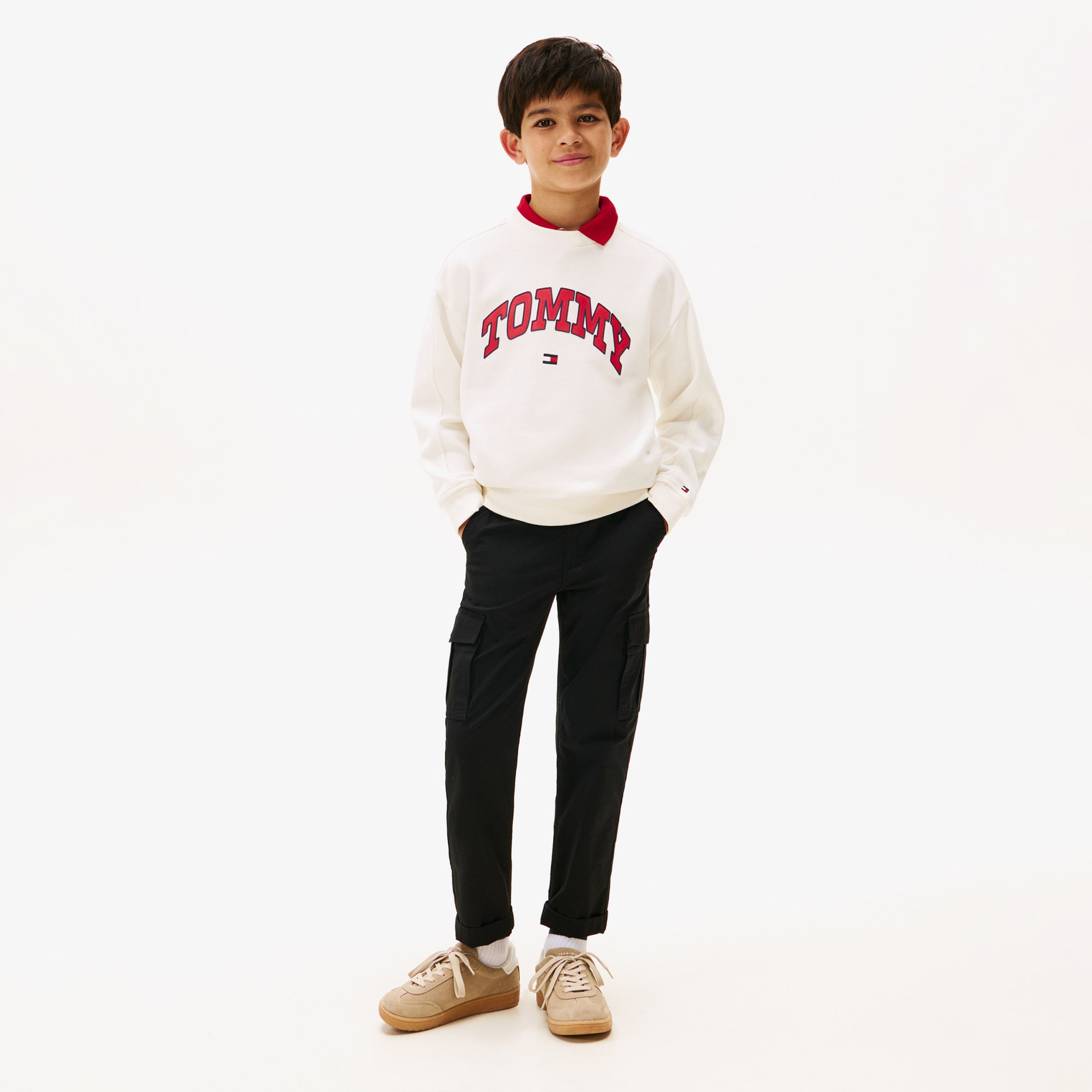 Tommy Hilfiger Varsity Raised Print Çocuk Beyaz Sweatshirt