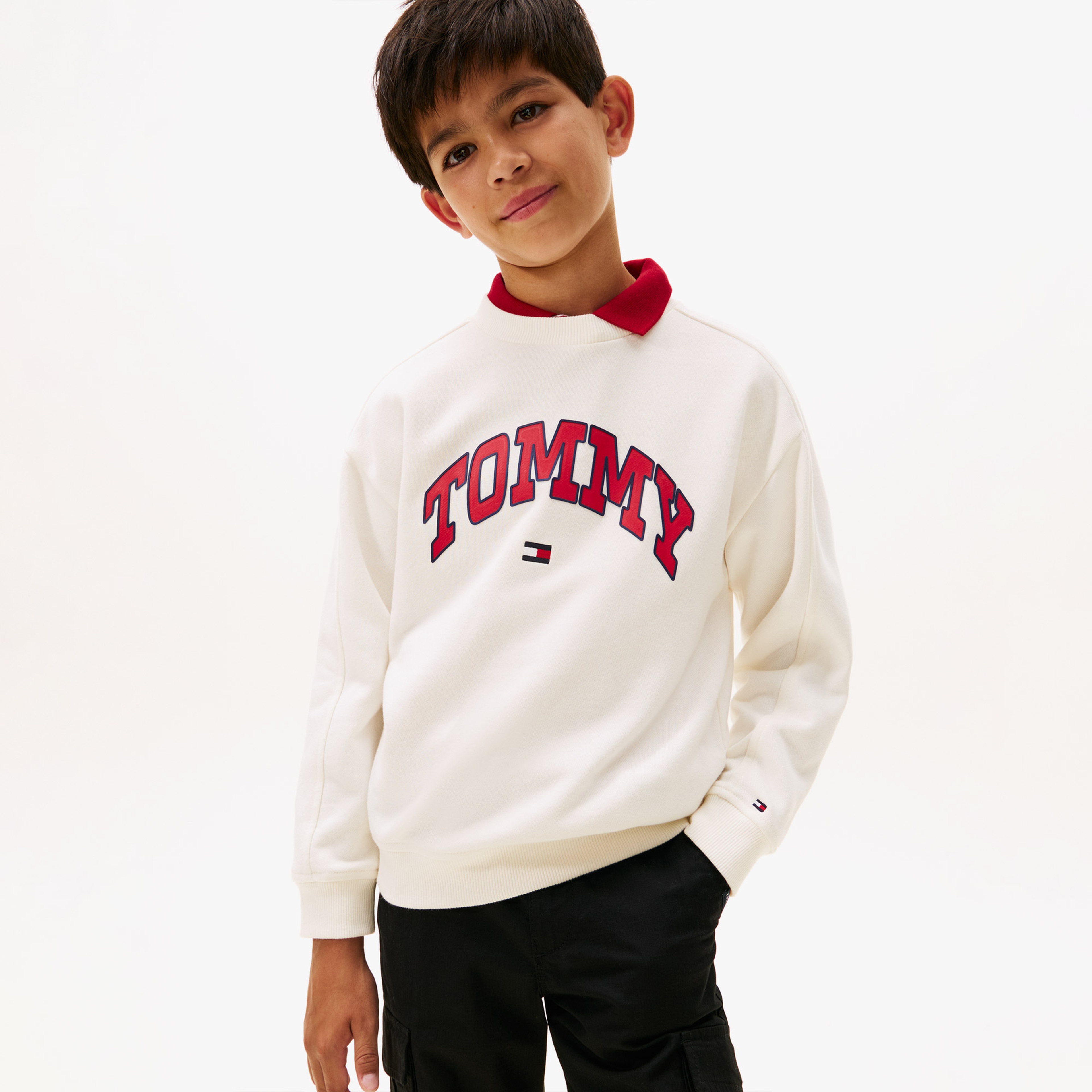 Tommy Hilfiger Varsity Raised Print Çocuk Beyaz Sweatshirt