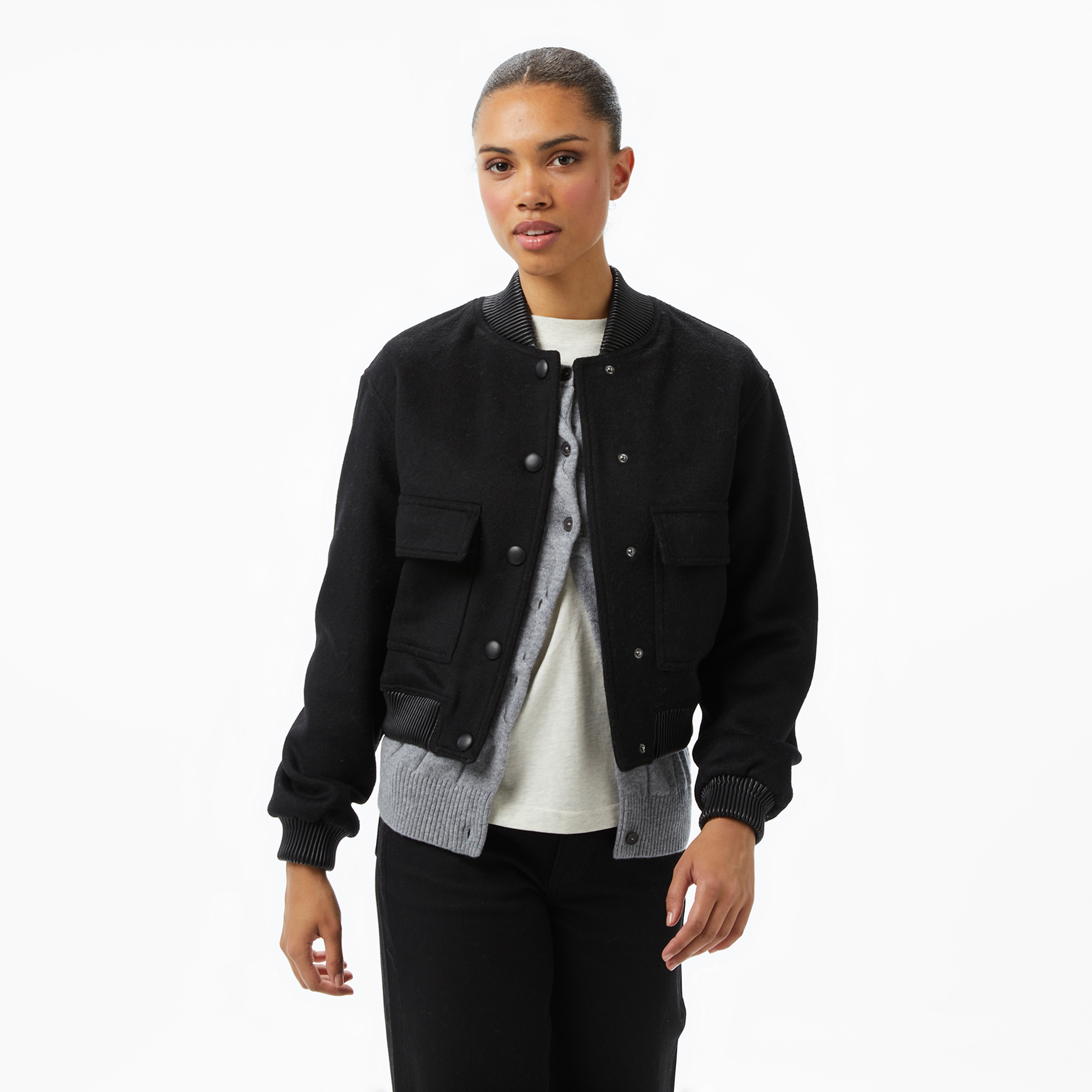 Guess Lorenza Yün Karışımlı Bomber Kadın Siyah Ceket