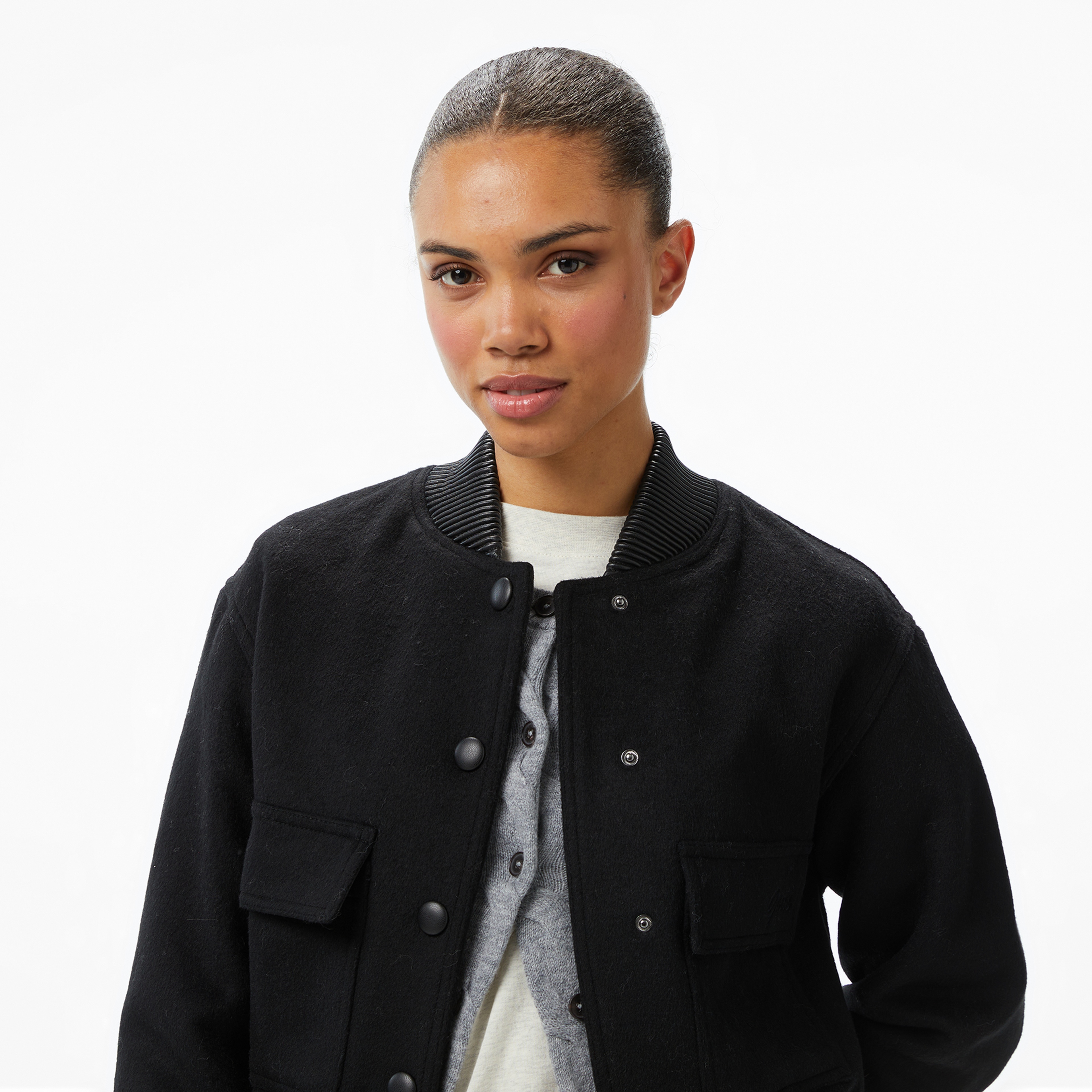 Guess Lorenza Yün Karışımlı Bomber Kadın Siyah Ceket