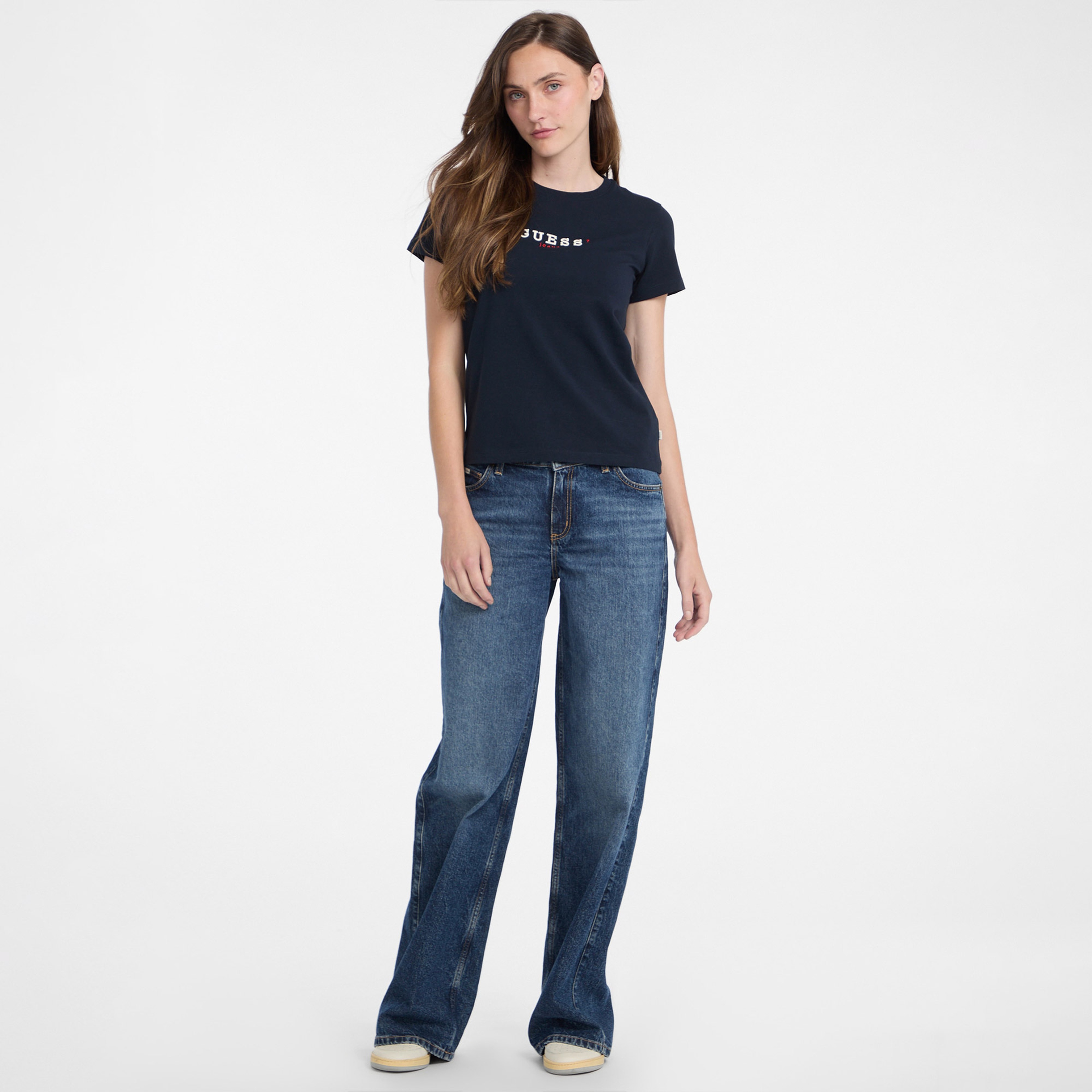 Guess Cn Reg 3D Embr Mid Organicetch 180 Kadın Lacivert T-Shirt