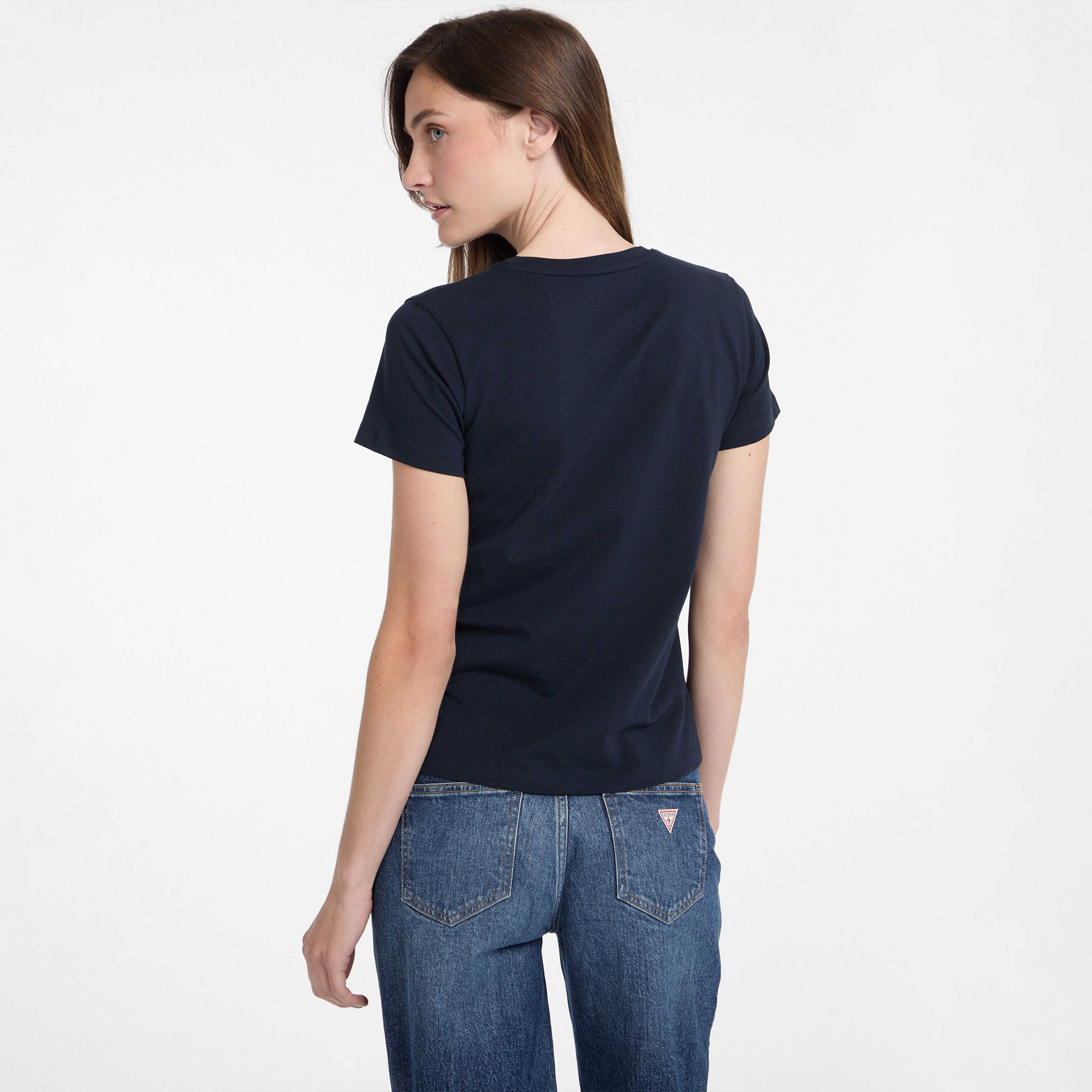 Guess Cn Reg 3D Embr Mid Organicetch 180 Kadın Lacivert T-Shirt