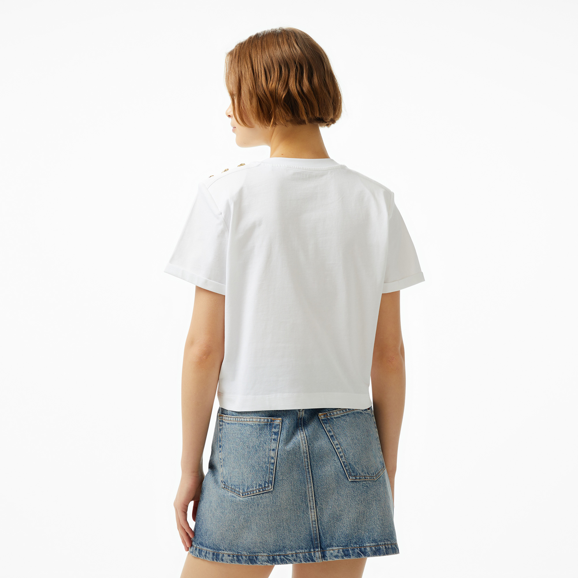 Guess Cropped Washed Mid Organic Heavy 205 Kadın Beyaz T