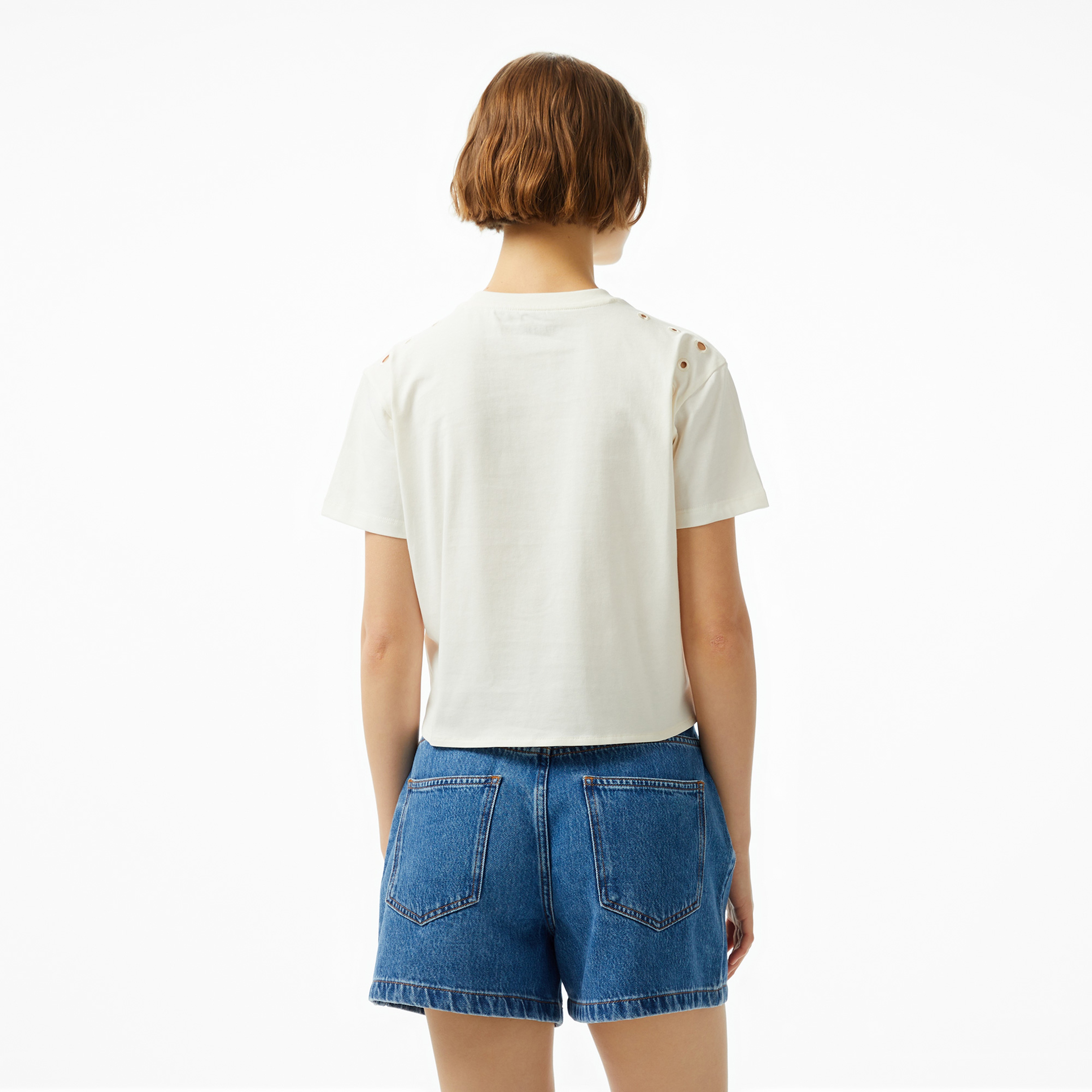 Guess Cn Eyelet Tone On Mid Organiceam 180 Kadın Beyaz T-Shirt