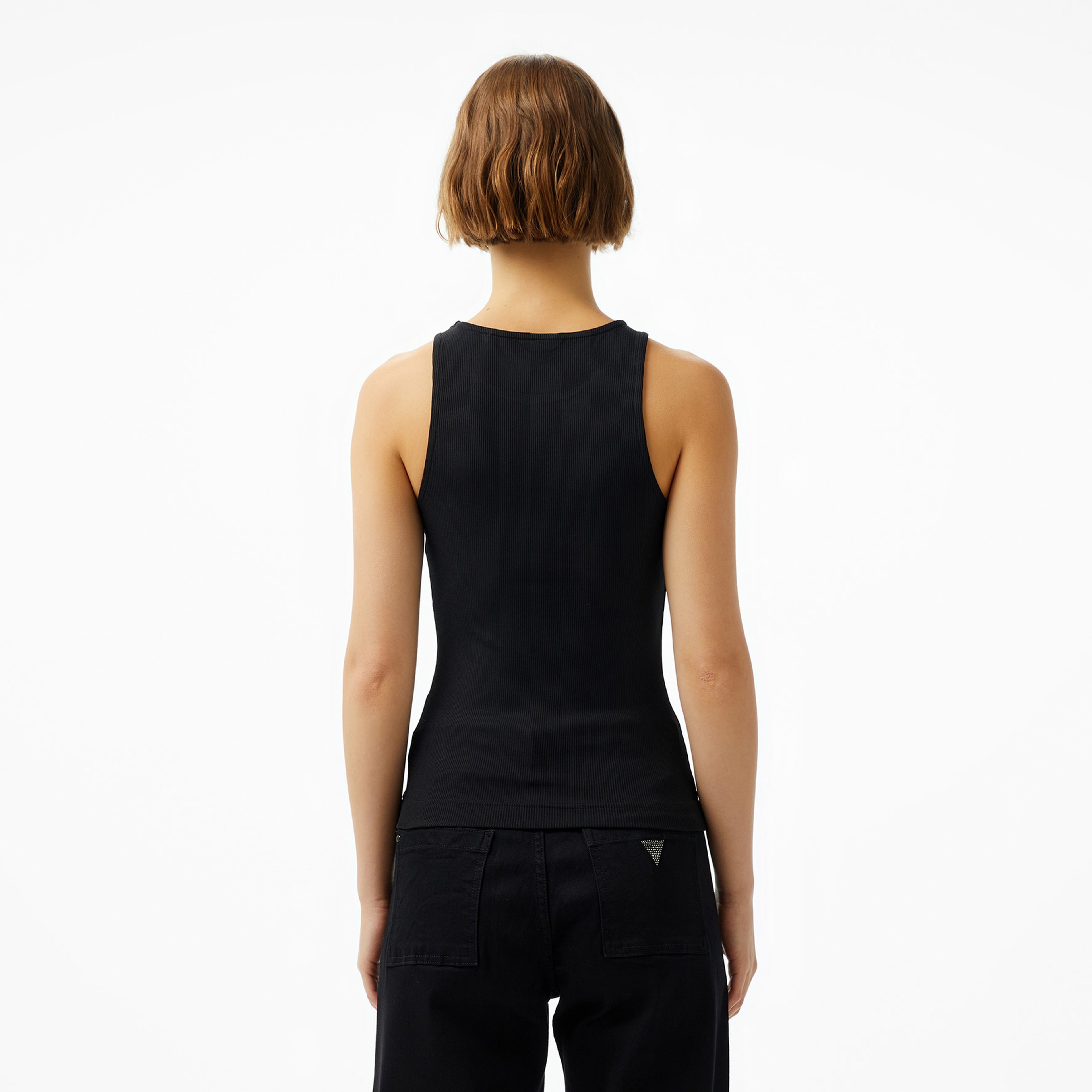 Guess New Round Kadın Siyah Kolsuz T-Shirt