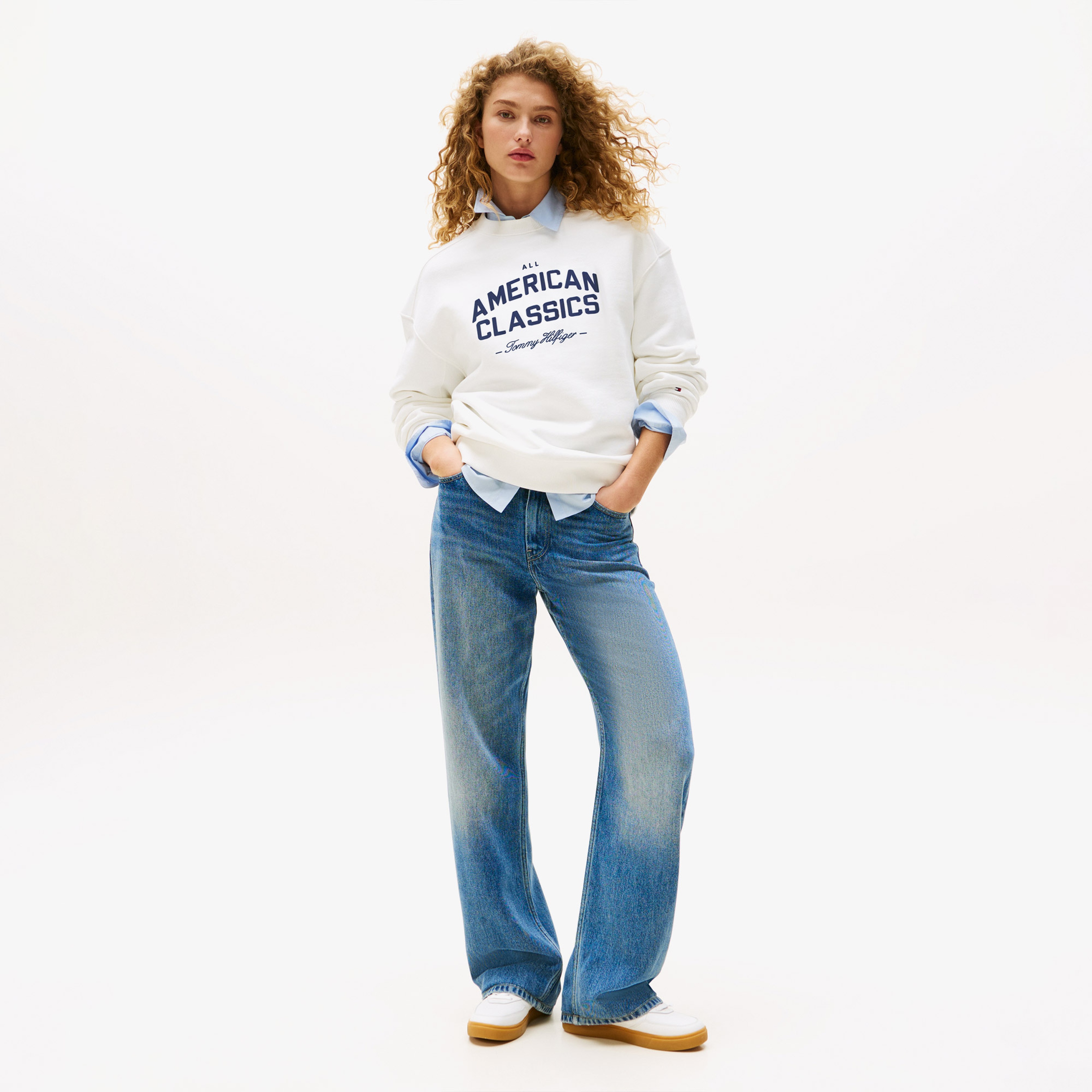 Tommy Hilfiger Varsity Terry Kadın Beyaz Sweatshirt