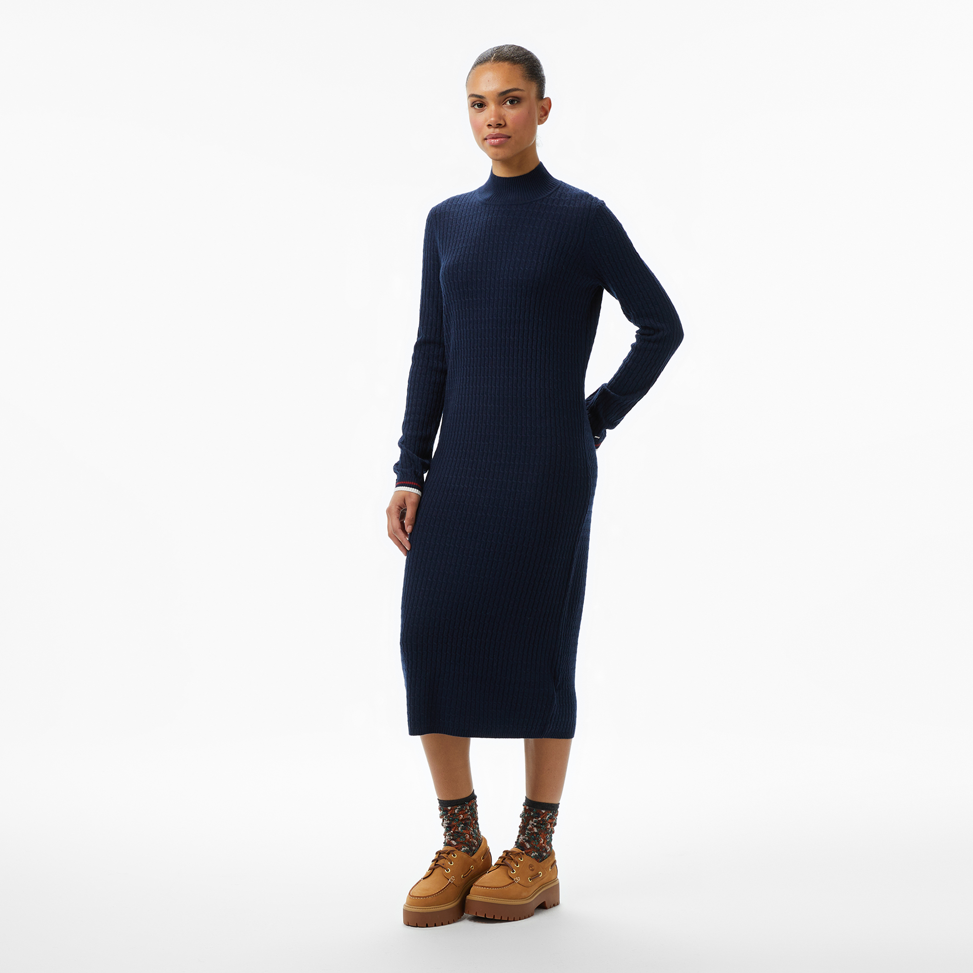 Tommy Hilfiger Wool Cash Cable Kadın Mavi Elbise