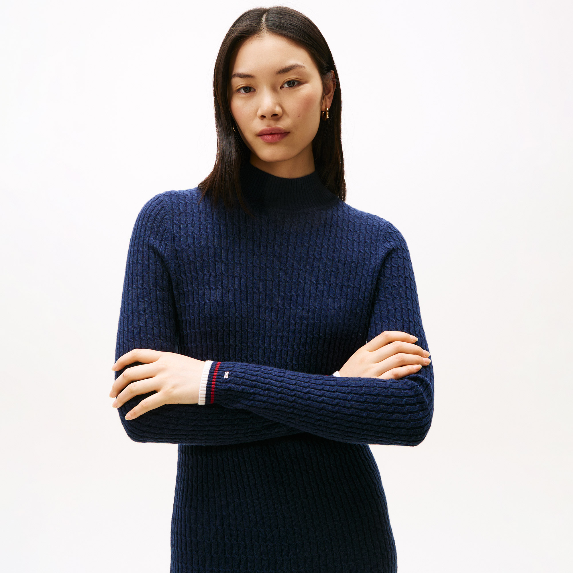 Tommy Hilfiger Wool Cash Cable Kadın Mavi Elbise