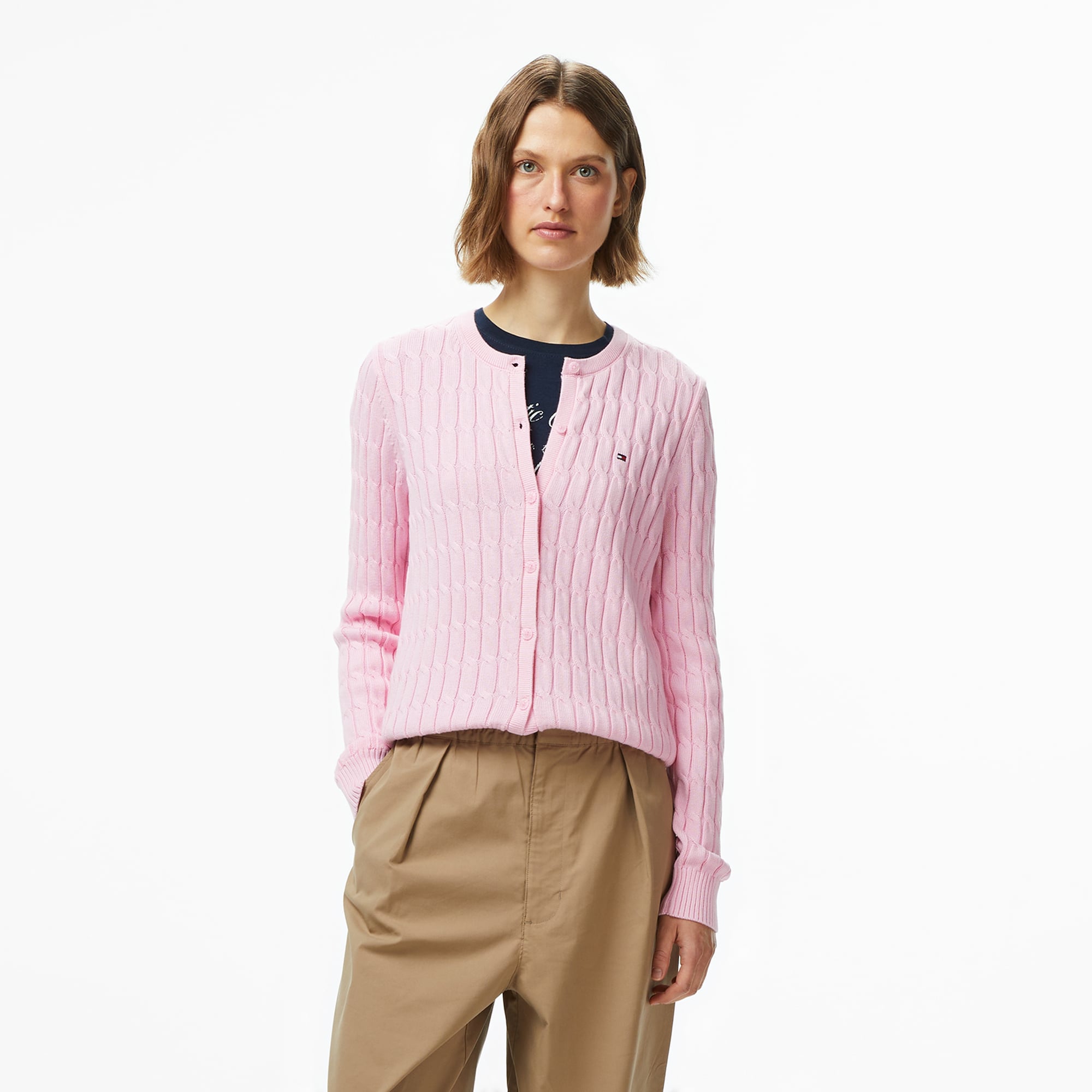 Tommy Hilfiger Cable Mid Kadın Pembe Hırka