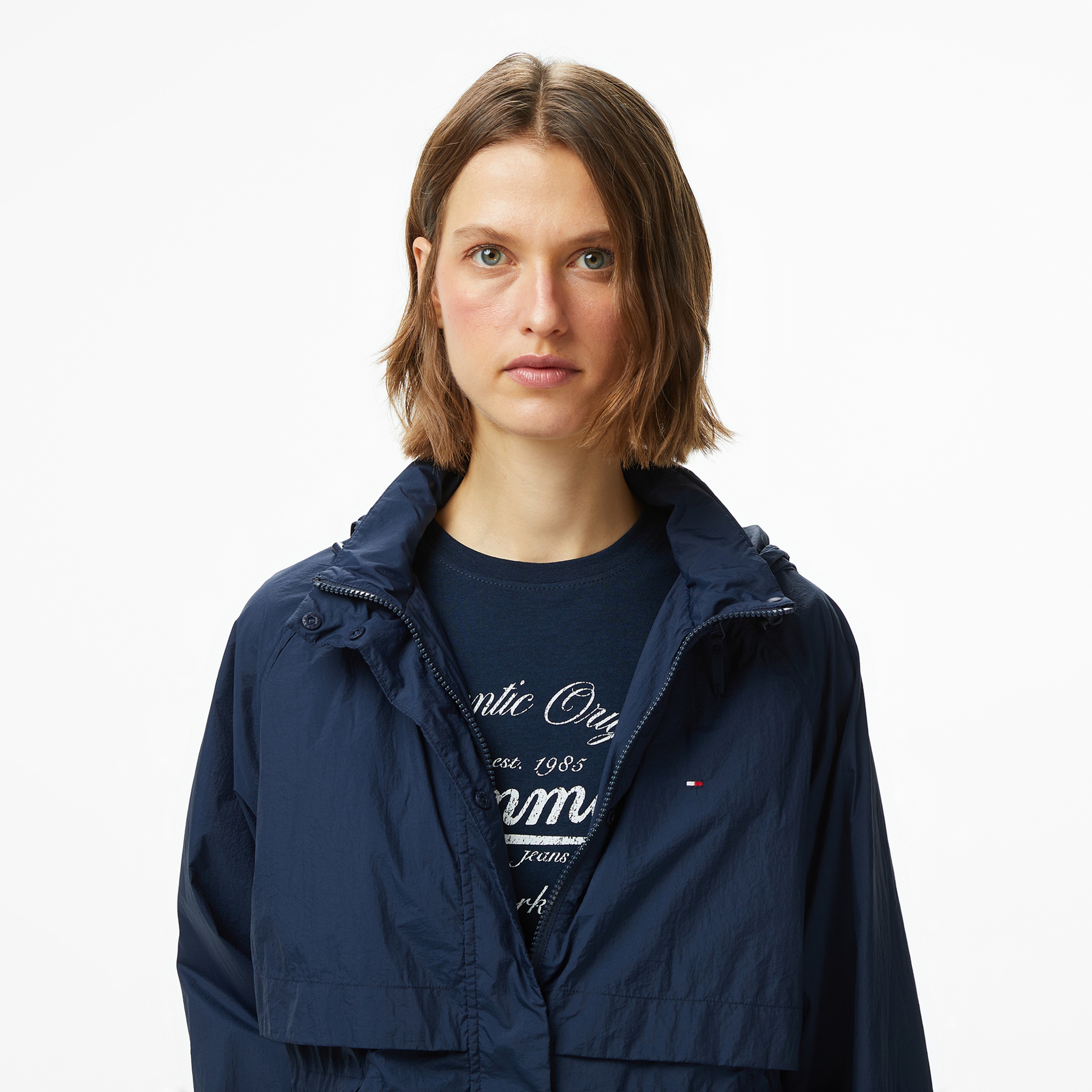 Tommy Hilfiger Nylon Packable Kadın Mavi Yağmurluk