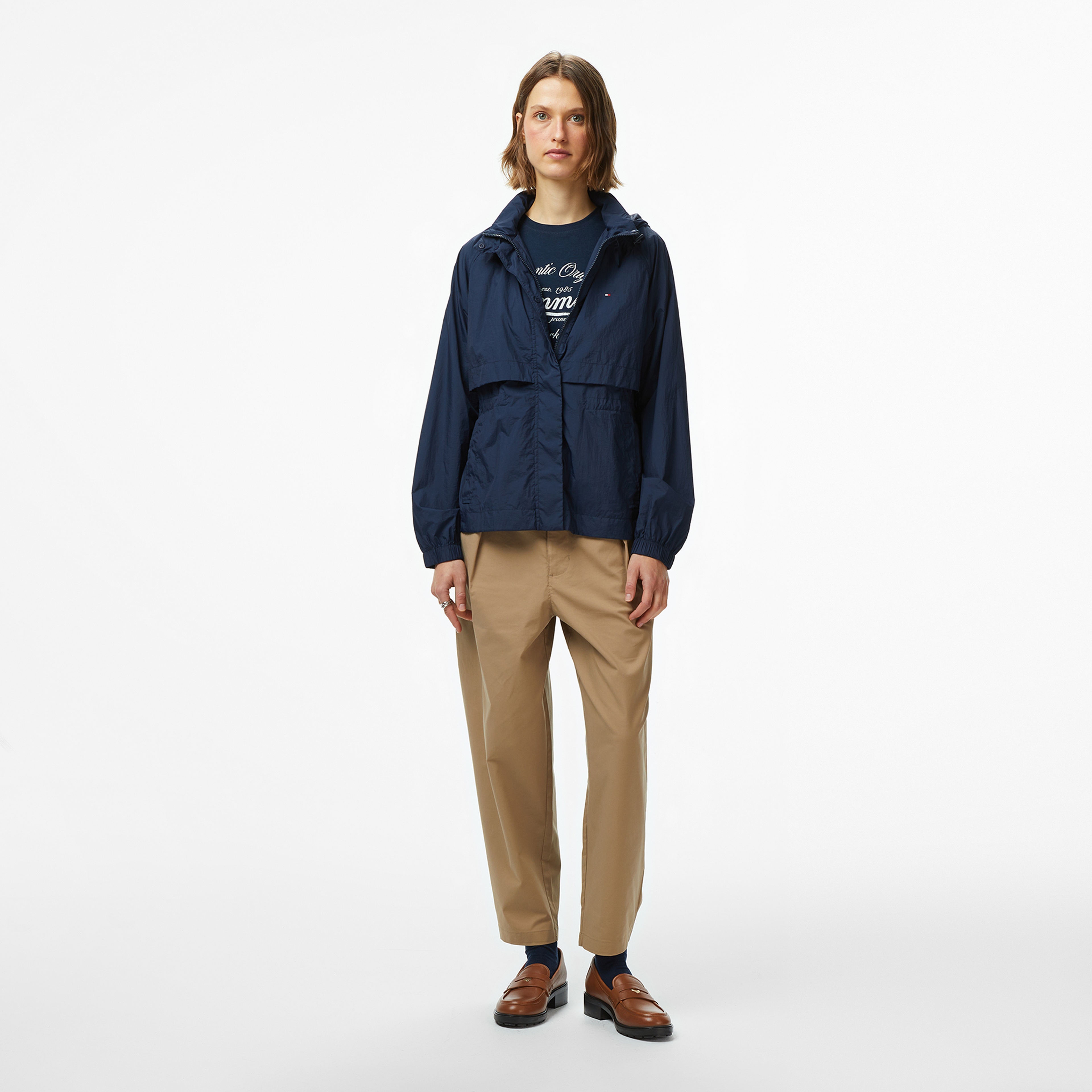 Tommy Hilfiger Nylon Packable Kadın Mavi Yağmurluk