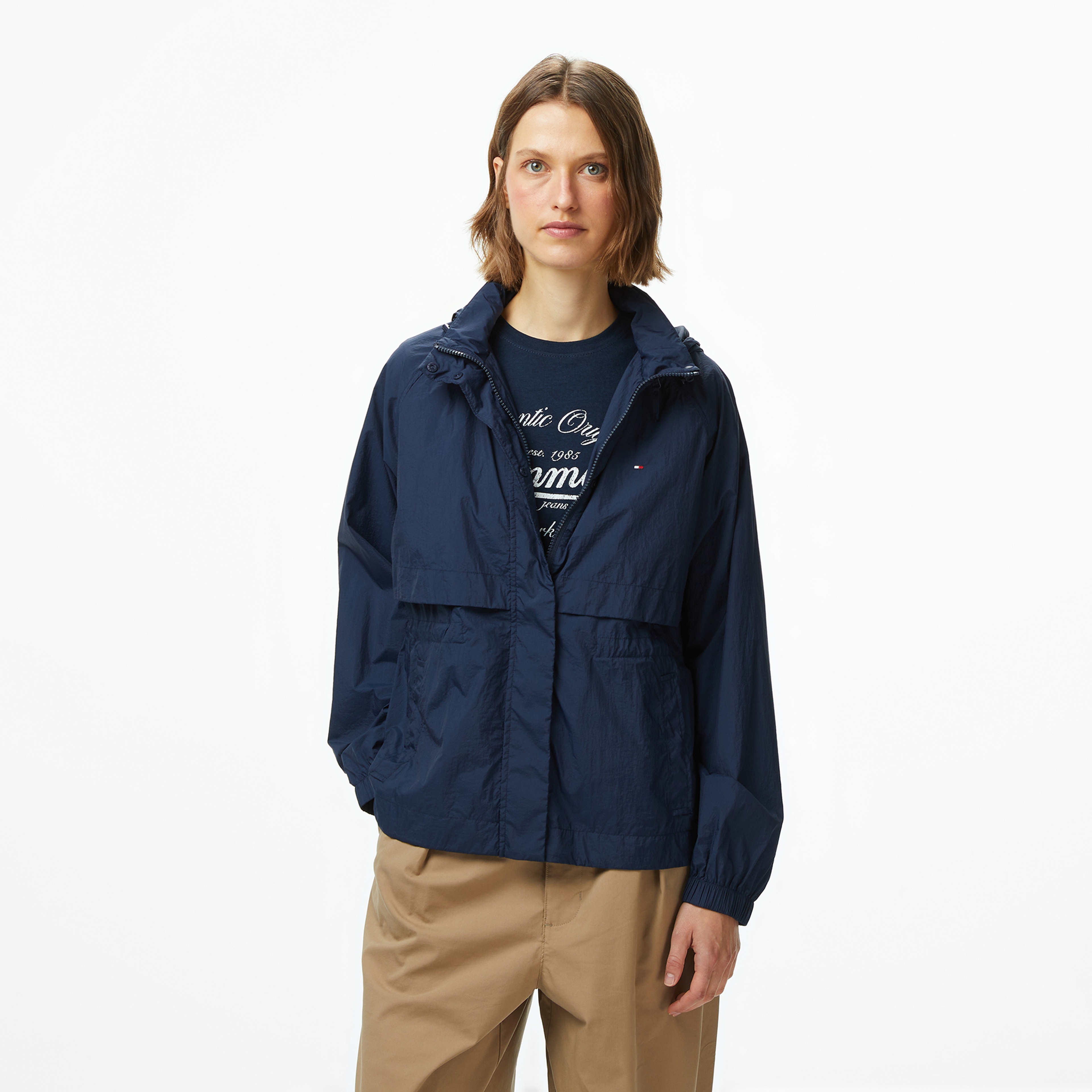 Tommy Hilfiger Nylon Packable Kadın Mavi Yağmurluk