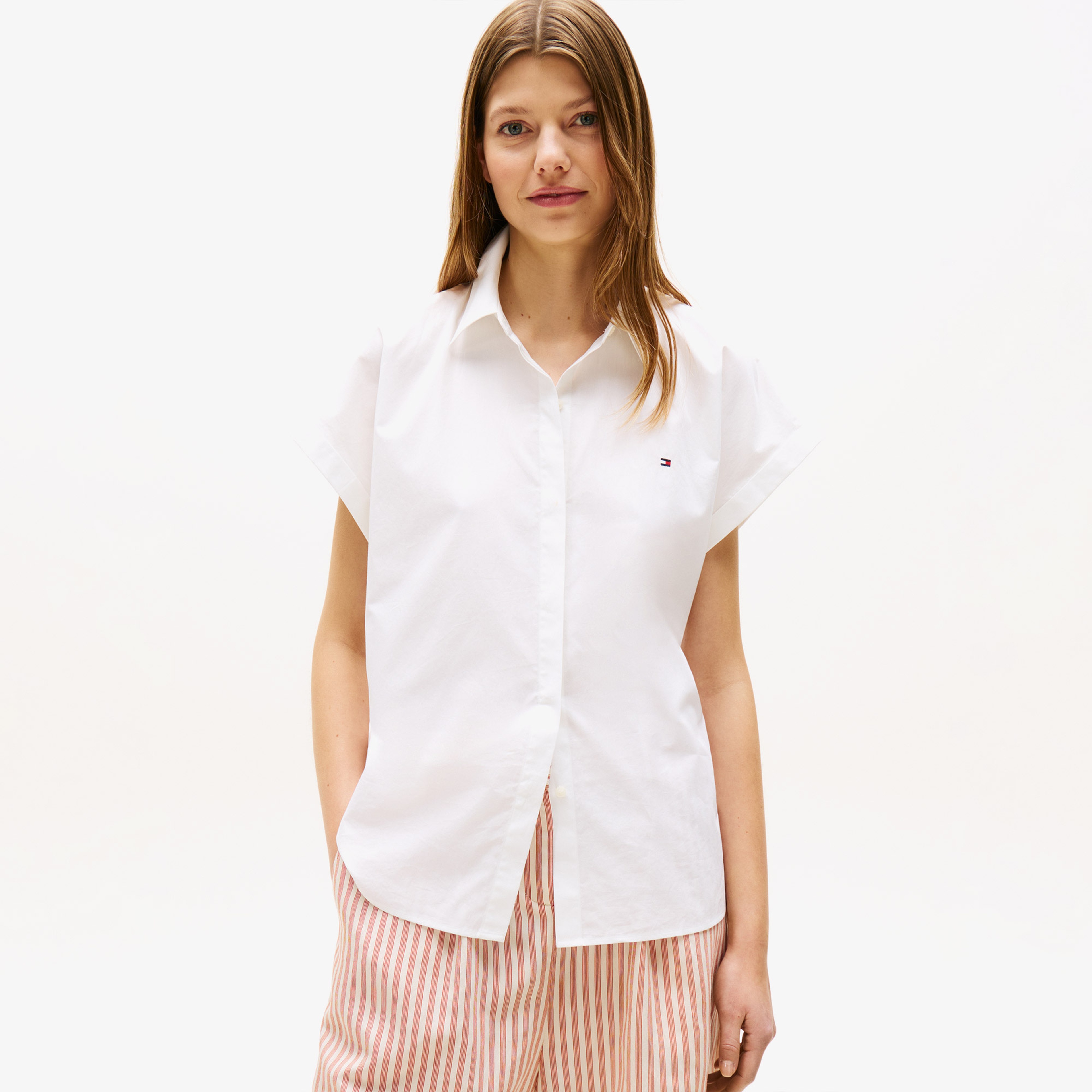 Tommy Hilfiger Poplin Relaxed Kadın Beyaz Gömlek