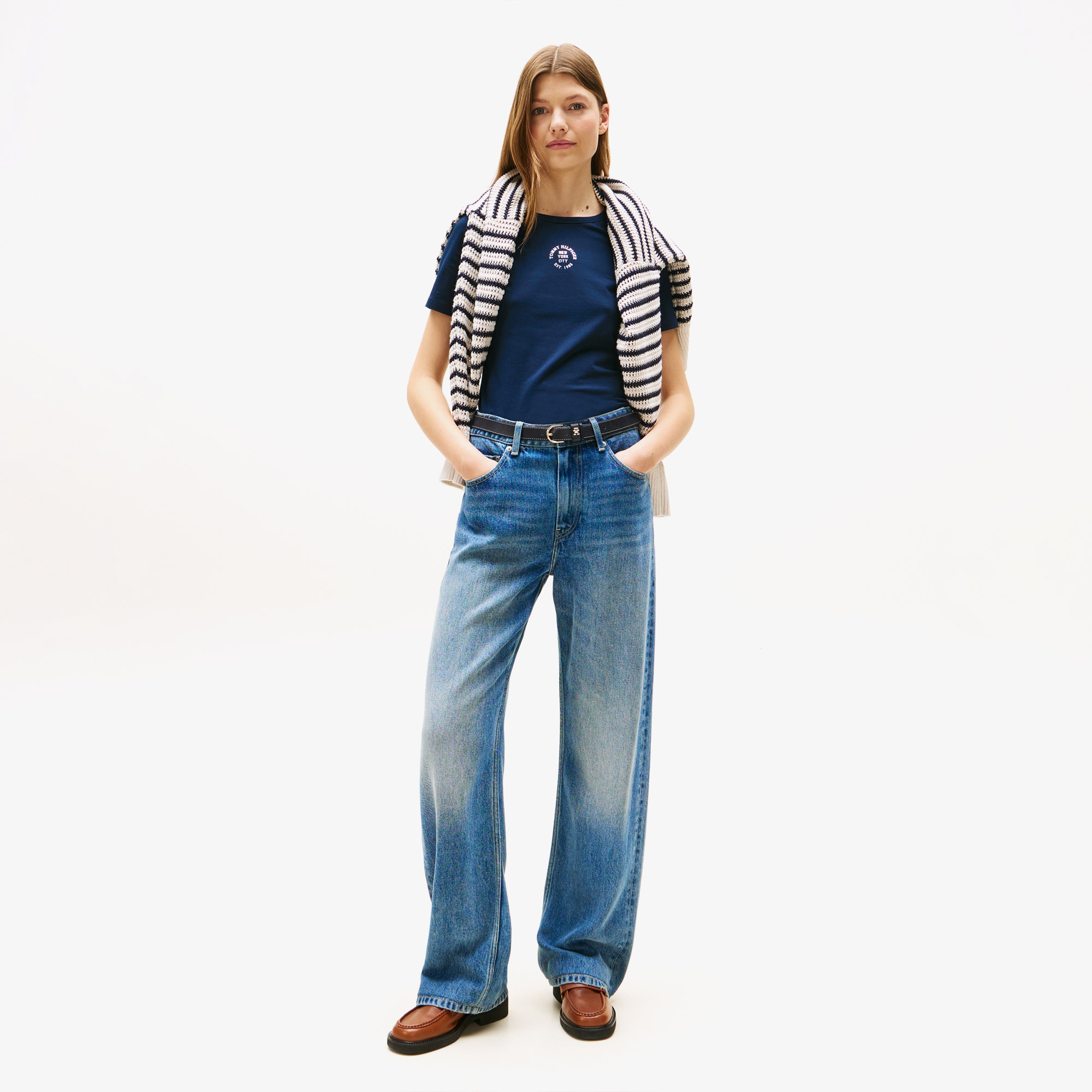 Tommy Hilfiger Stamp Logo Slim Kadın Mavi T-Shirt