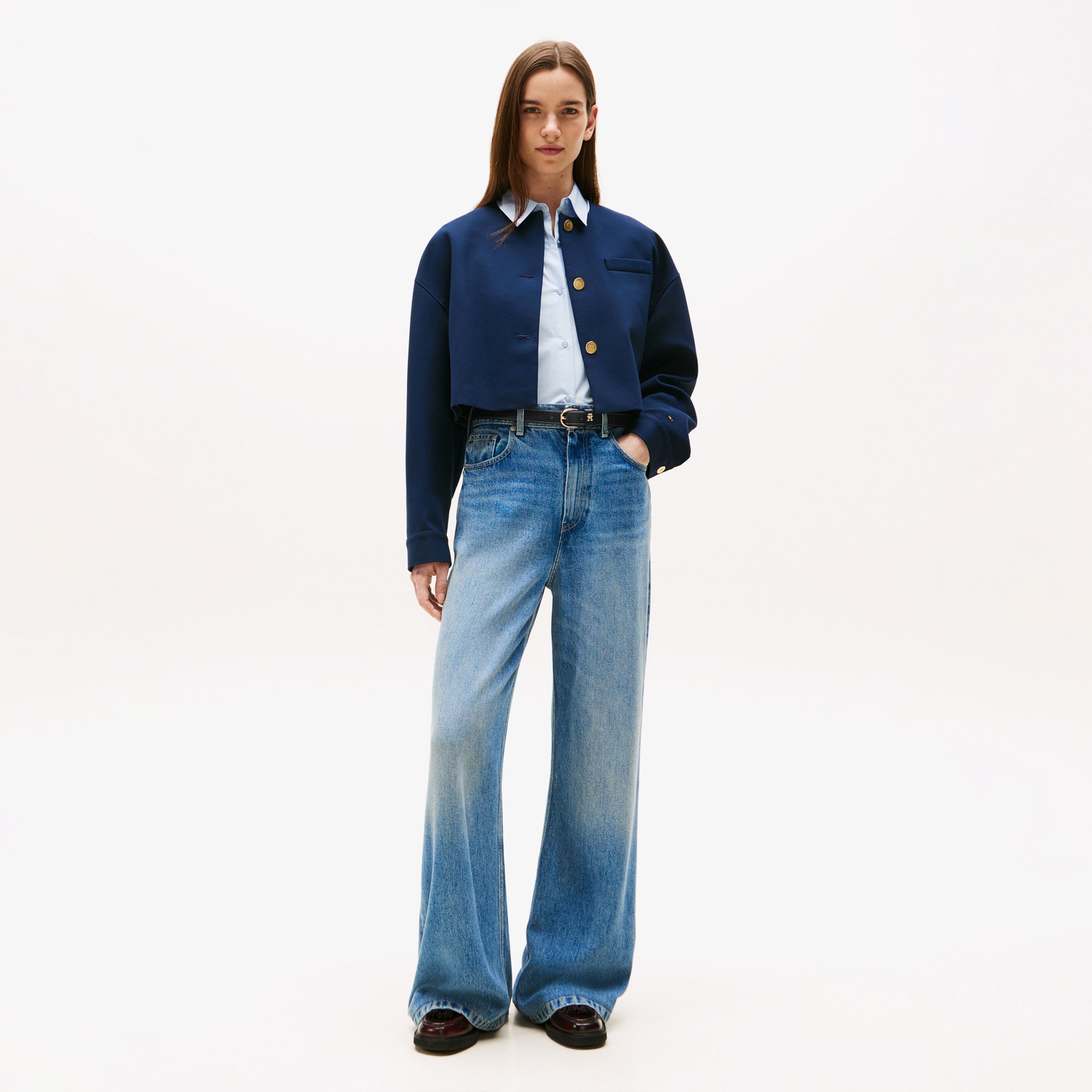 Tommy Hilfiger Punto Crop Lady Kadın Mavi Blazer Ceket