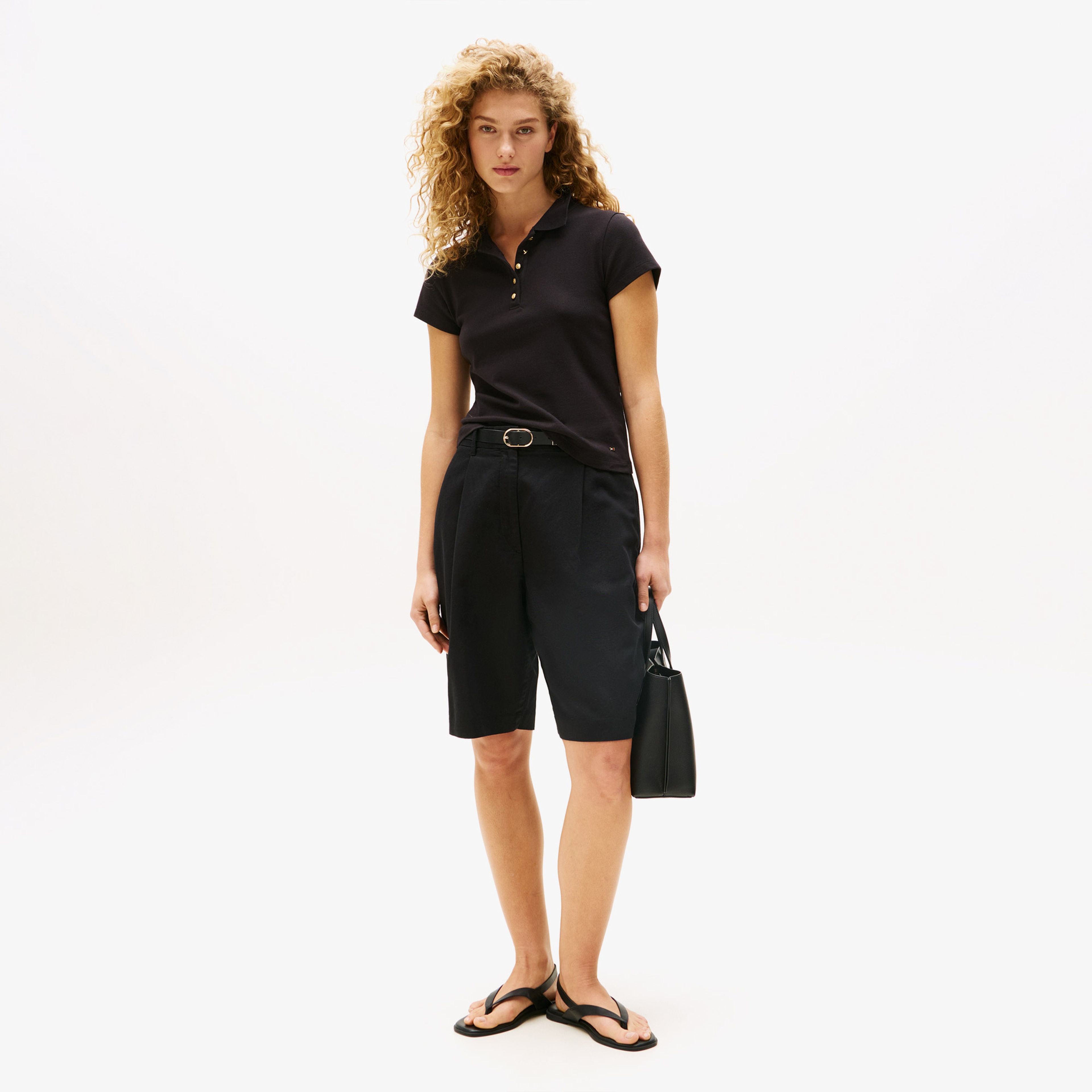 Tommy Hilfiger Gold Button Slim Kadın Siyah Polo