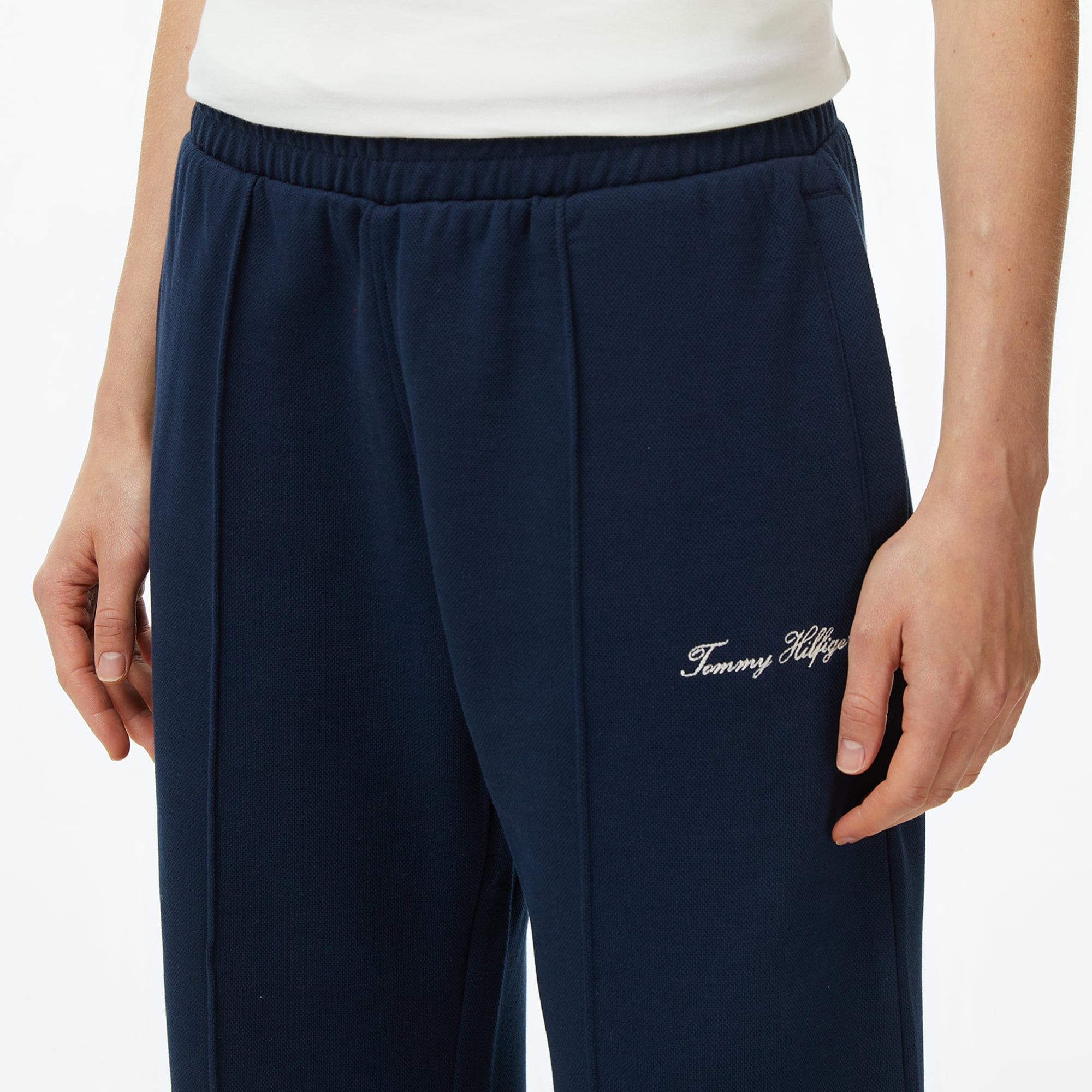 Tommy Hilfiger Script Straight Pique Kadın Mavi Eşofman Altı