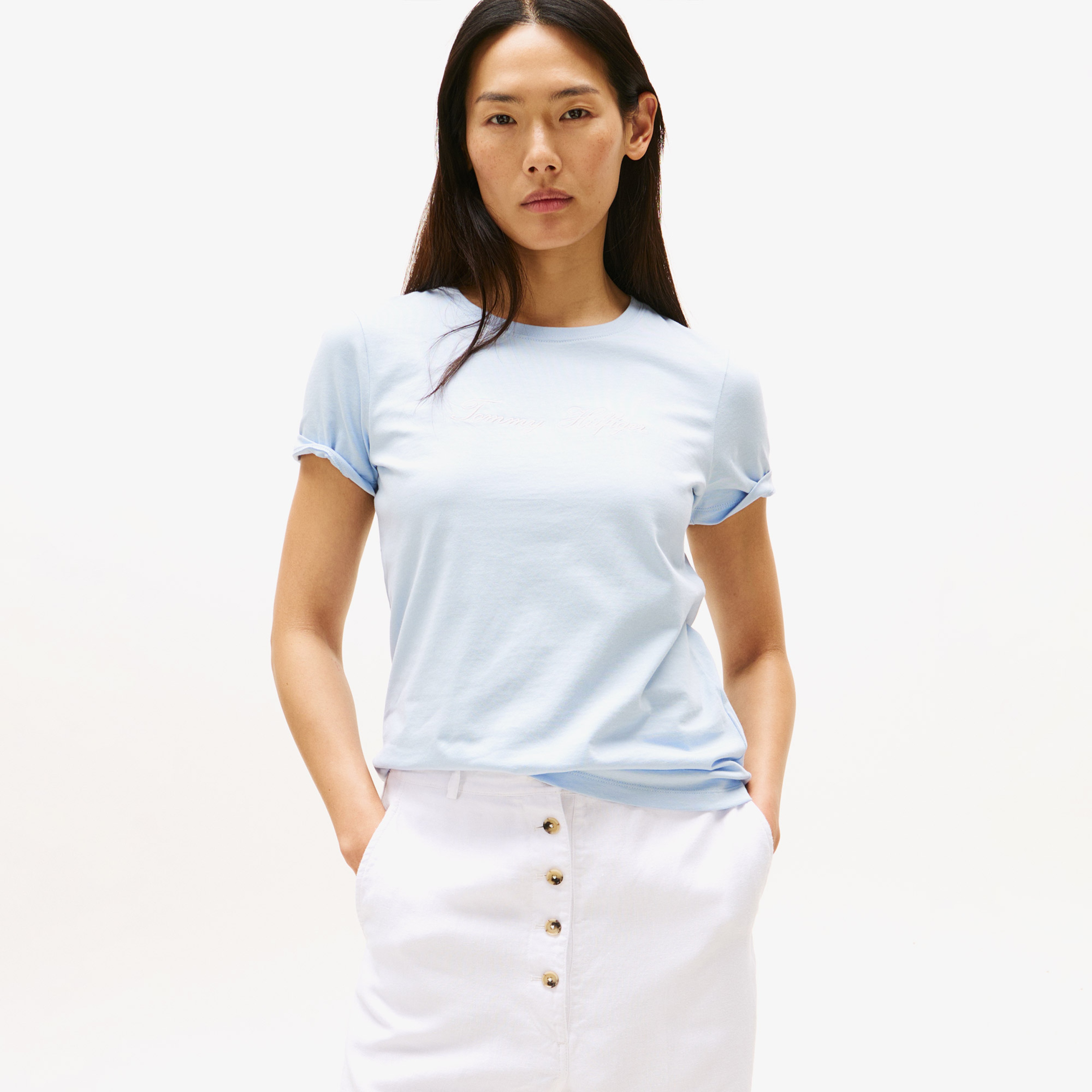 Tommy Hilfiger Script Regular Kadın Mavi T-Shirt