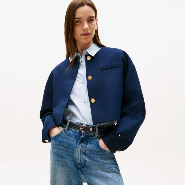 Tommy Hilfiger Punto Crop Lady Kadın Mavi Blazer Ceket