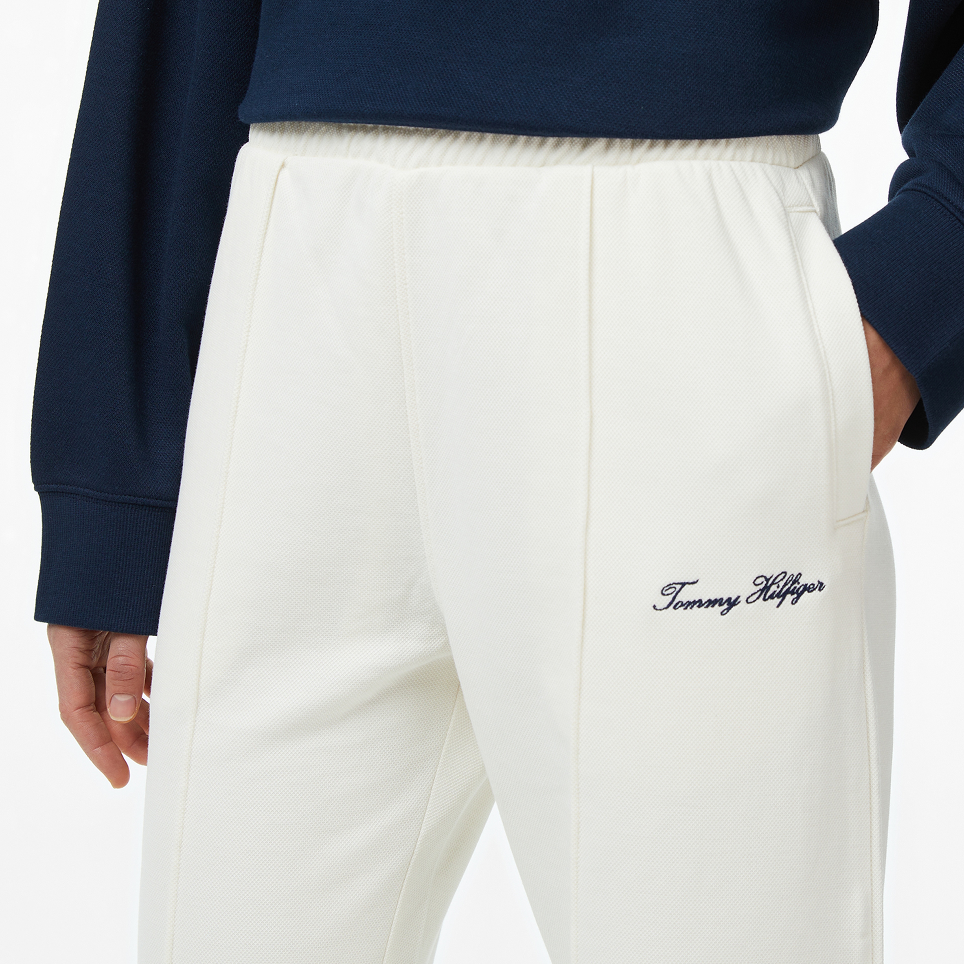 Tommy Hilfiger Script Straight Pique Kadın Beyaz Eşofman Altı