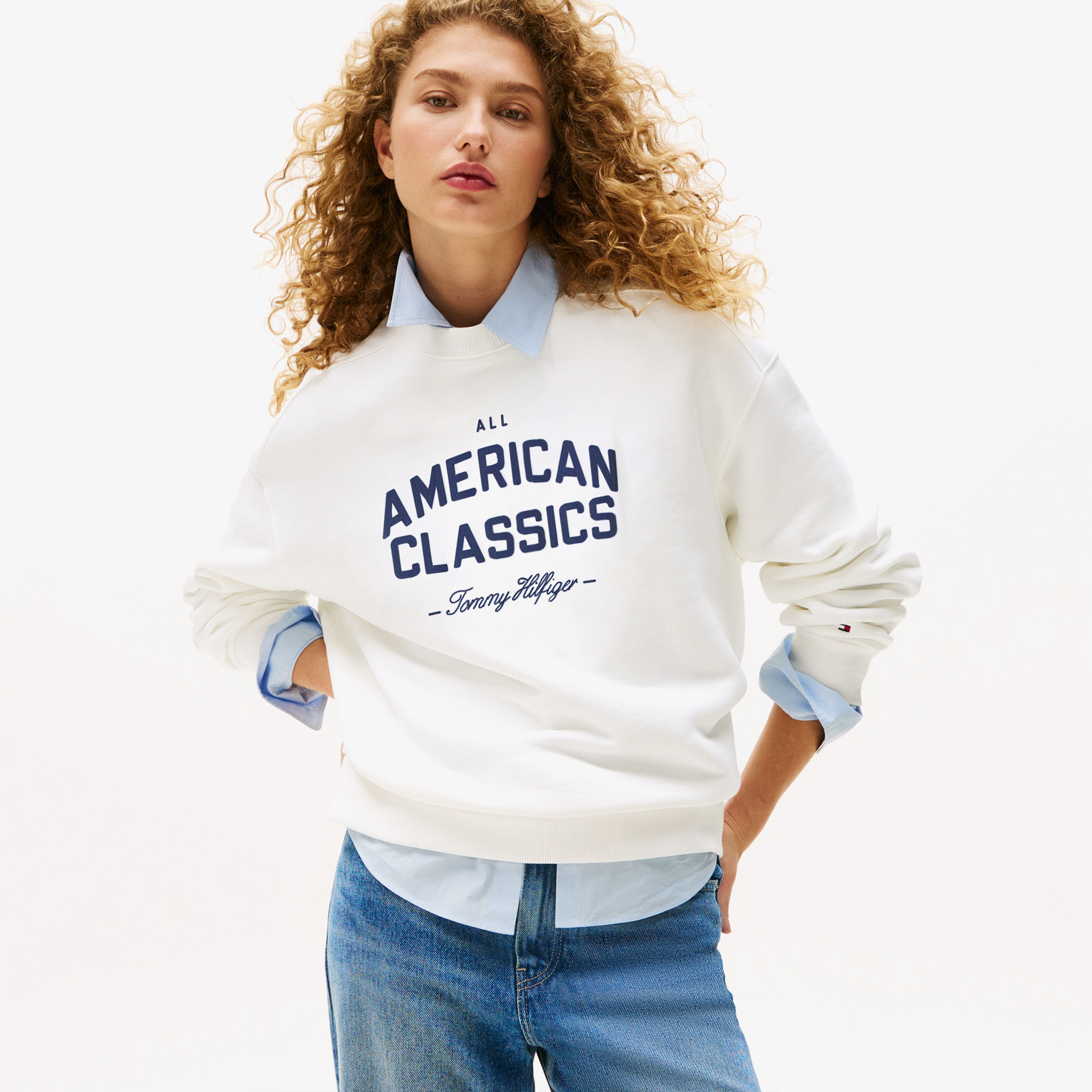 Tommy Hilfiger Varsity Terry Kadın Beyaz Sweatshirt