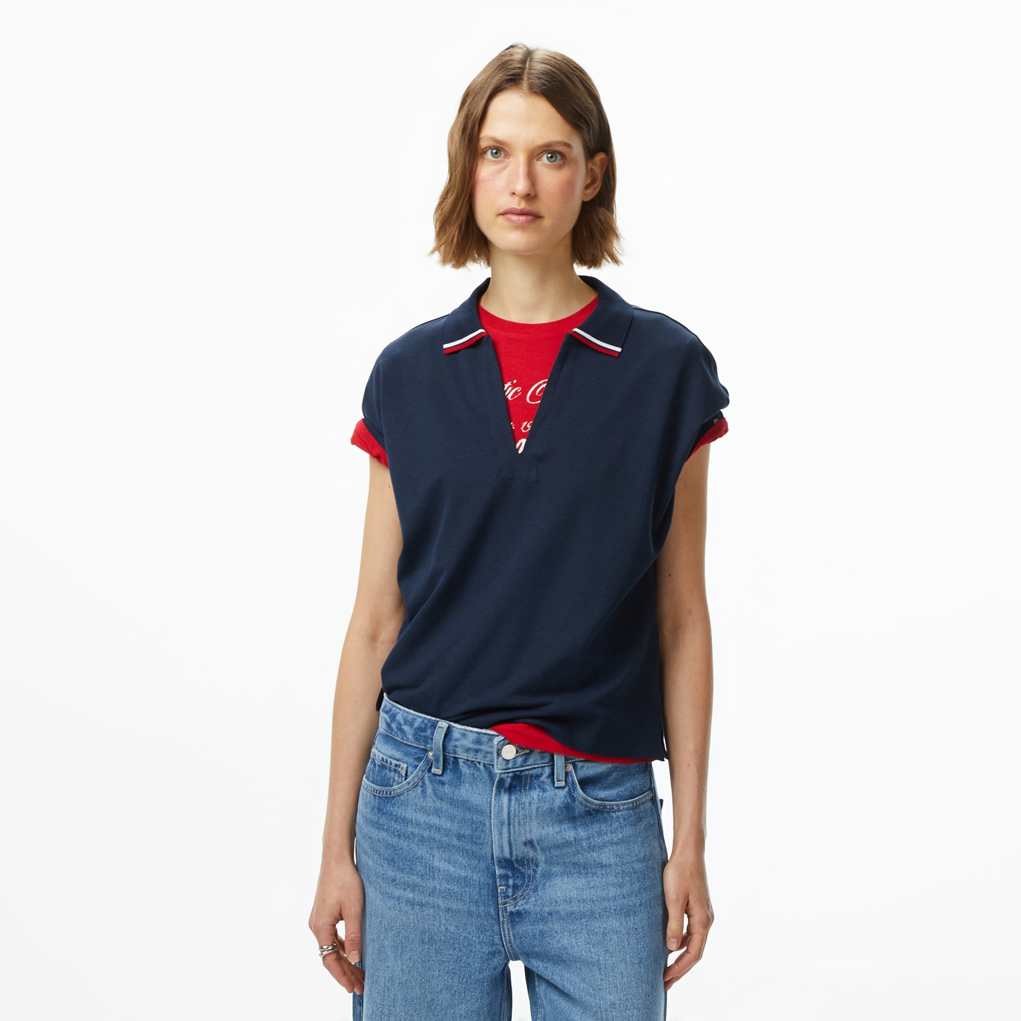 Tommy Hilfiger Lyocell Tipping Open Kadın Mavi Polo