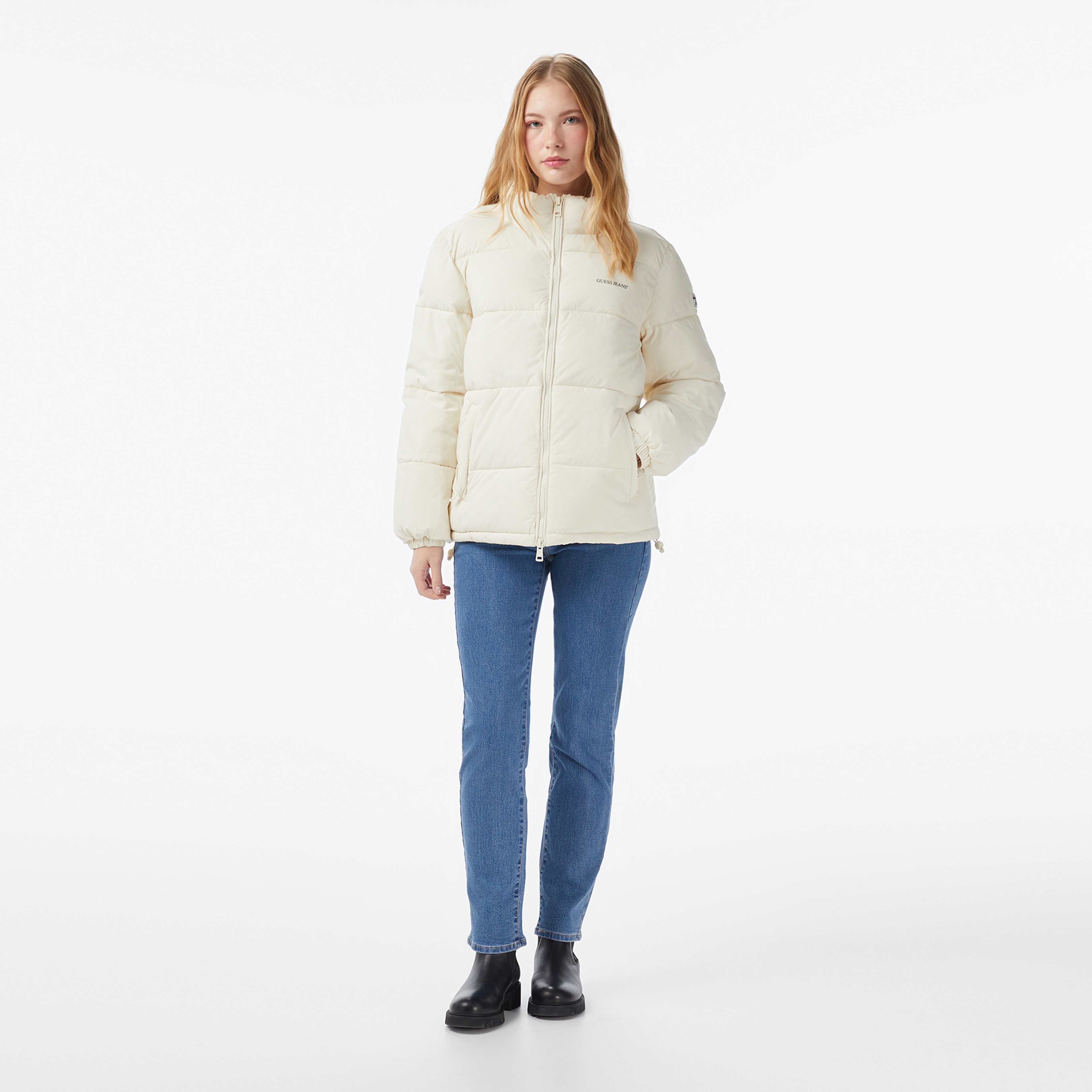 Guess Lenght Puffer Kadın Krem Mont