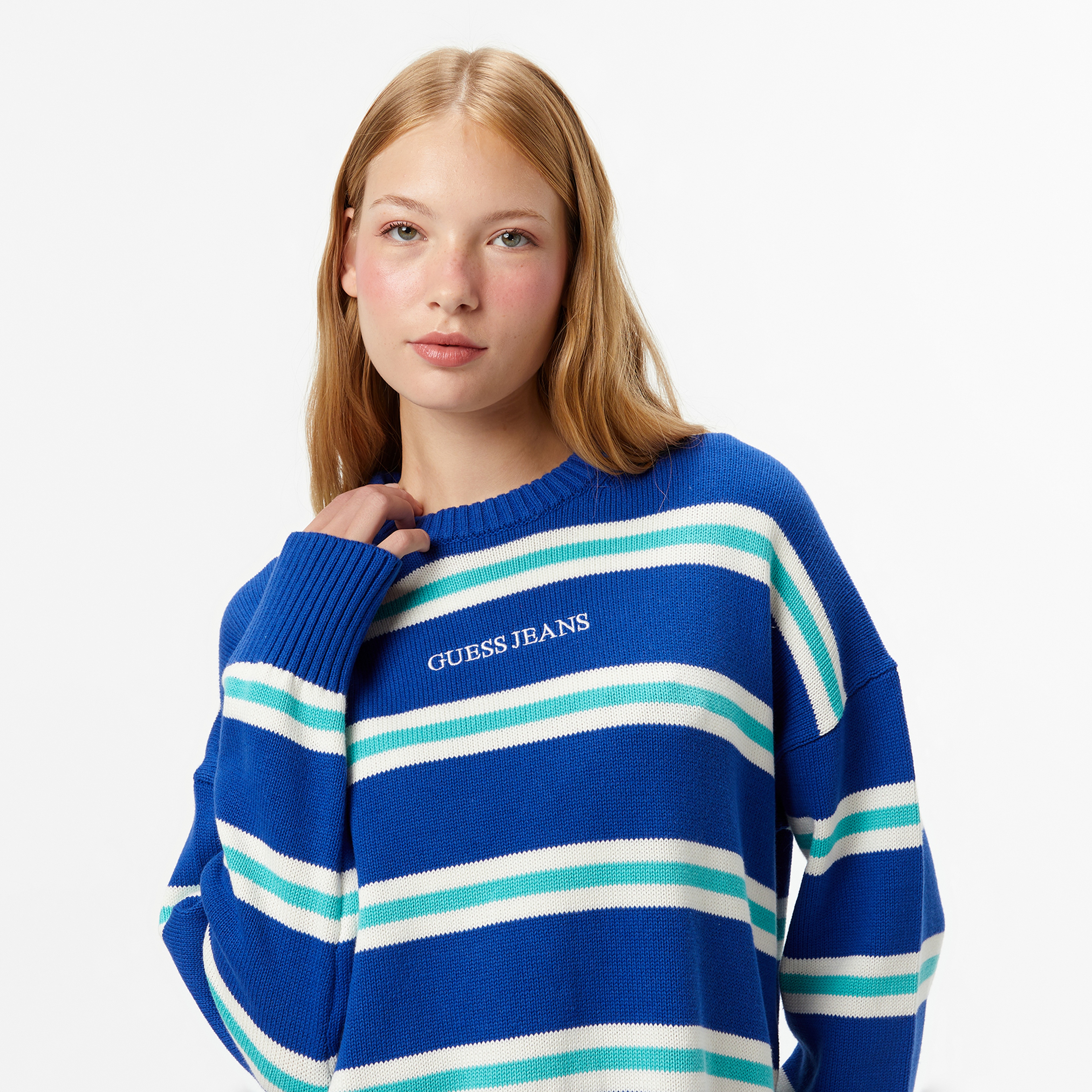 Guess Striped Kadın Mavi Triko