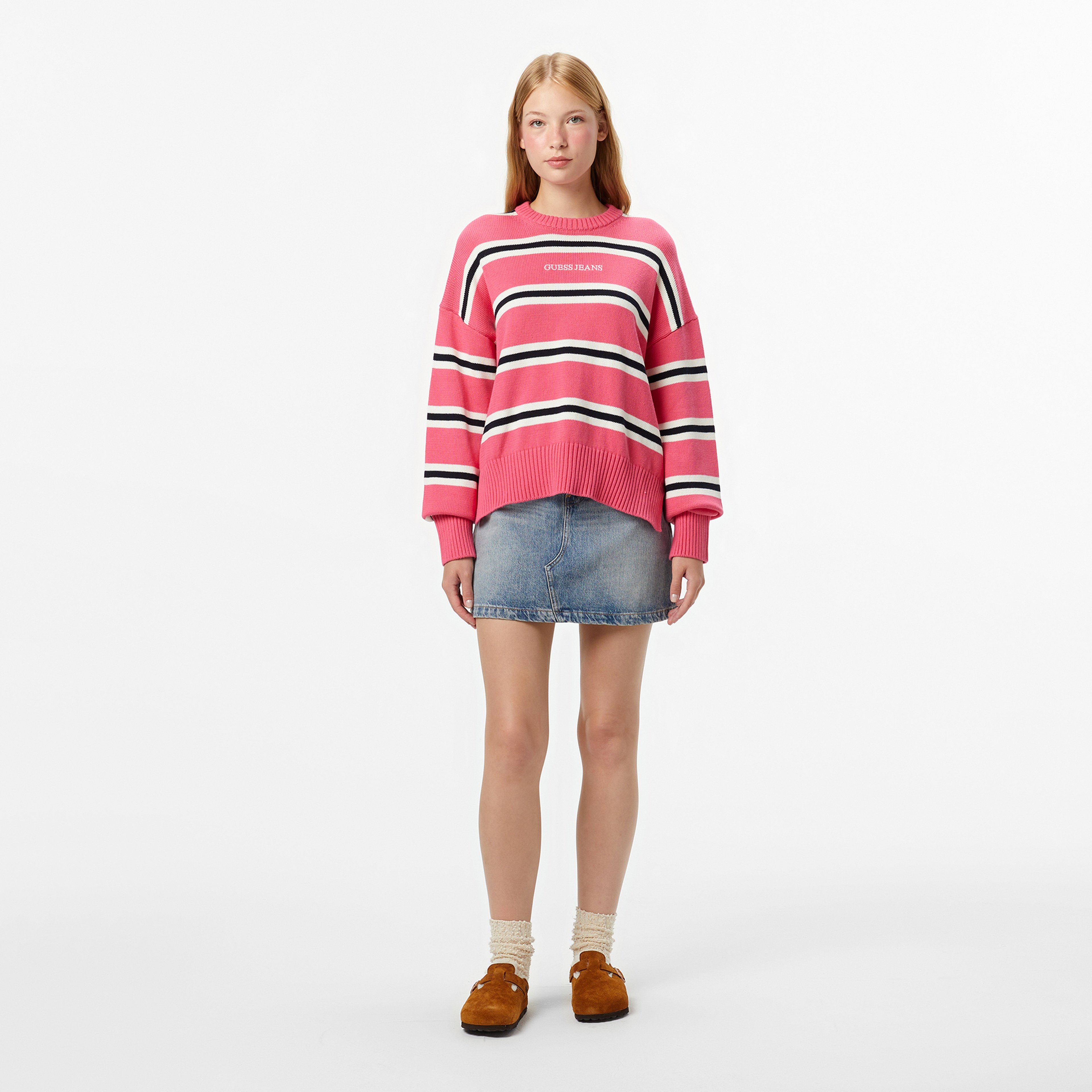 Guess Striped Kadın Pembe Triko