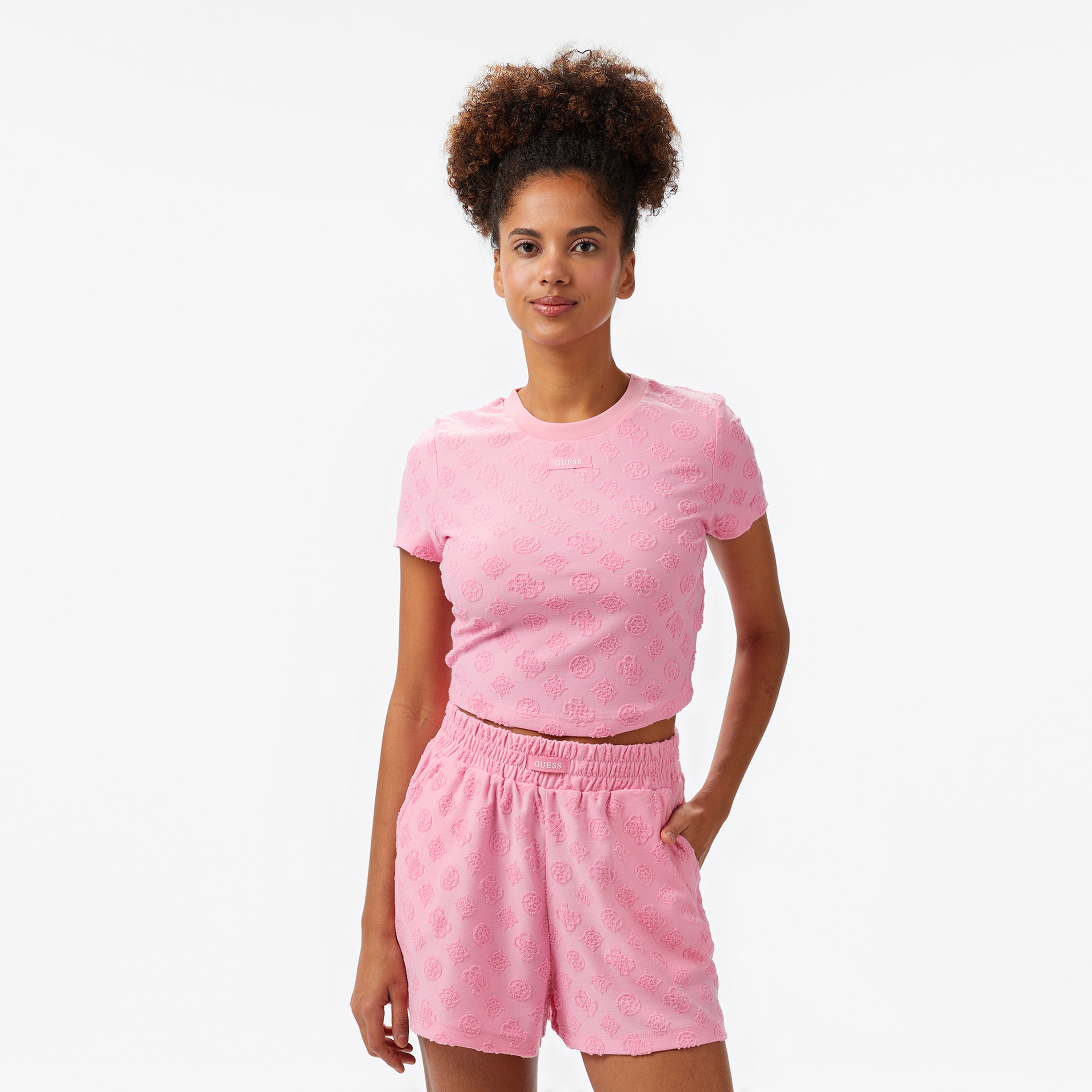 Guess Peony Jacquard Knit Recy Poly-Cotton Jacq Sponge Kadın Renkli T-Shirt