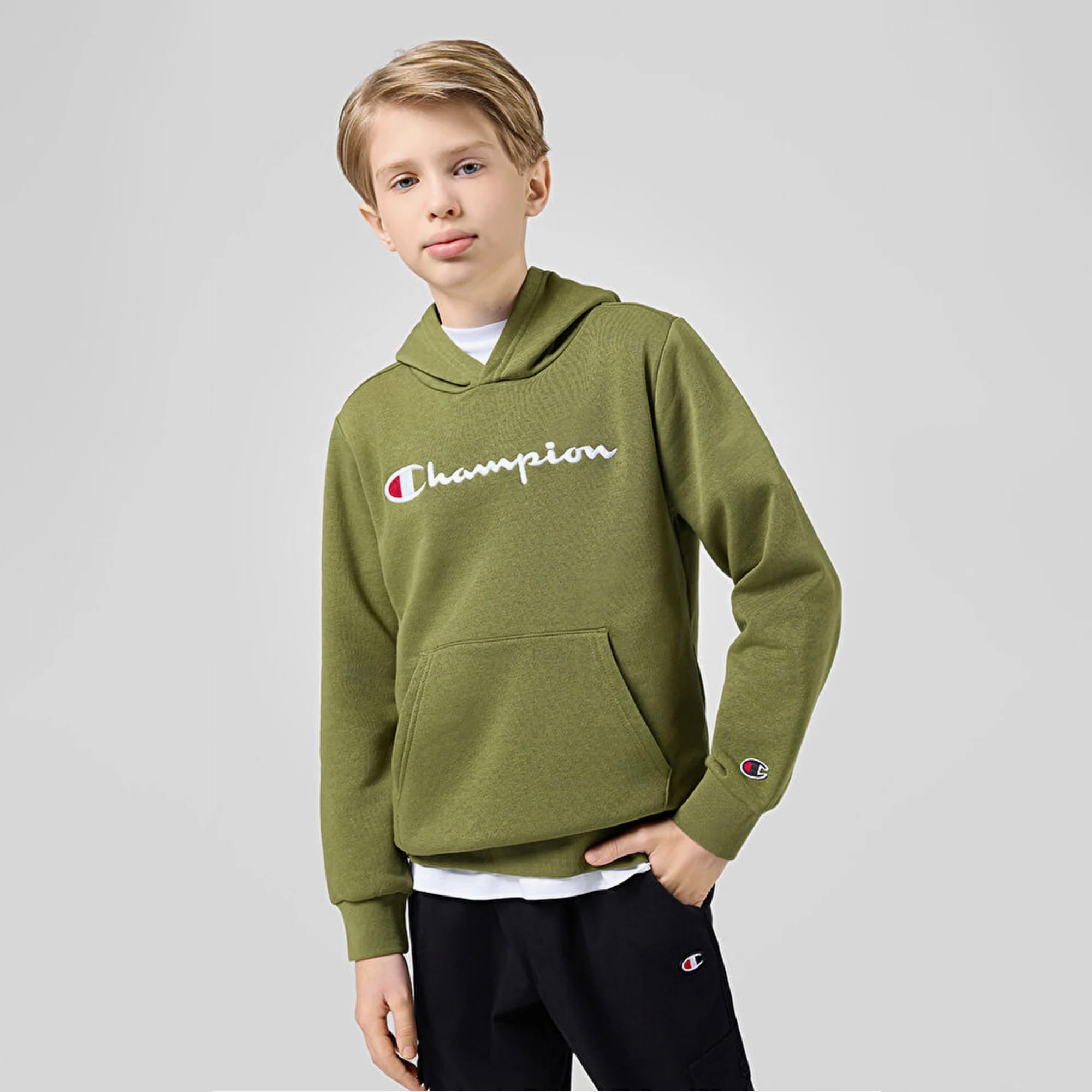 Champion Script Hooded Çocuk Haki Hoodie