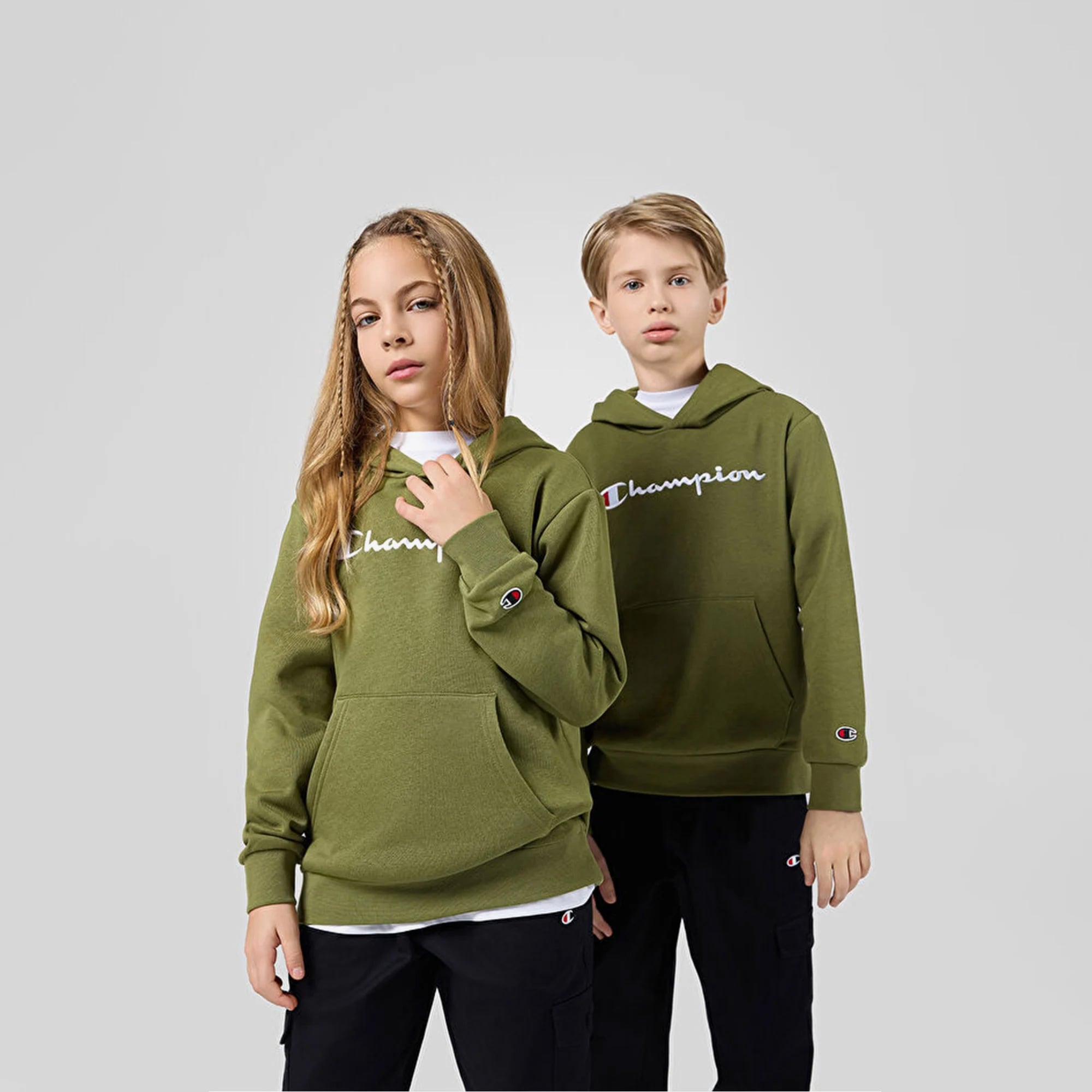 Champion Script Hooded Çocuk Haki Hoodie