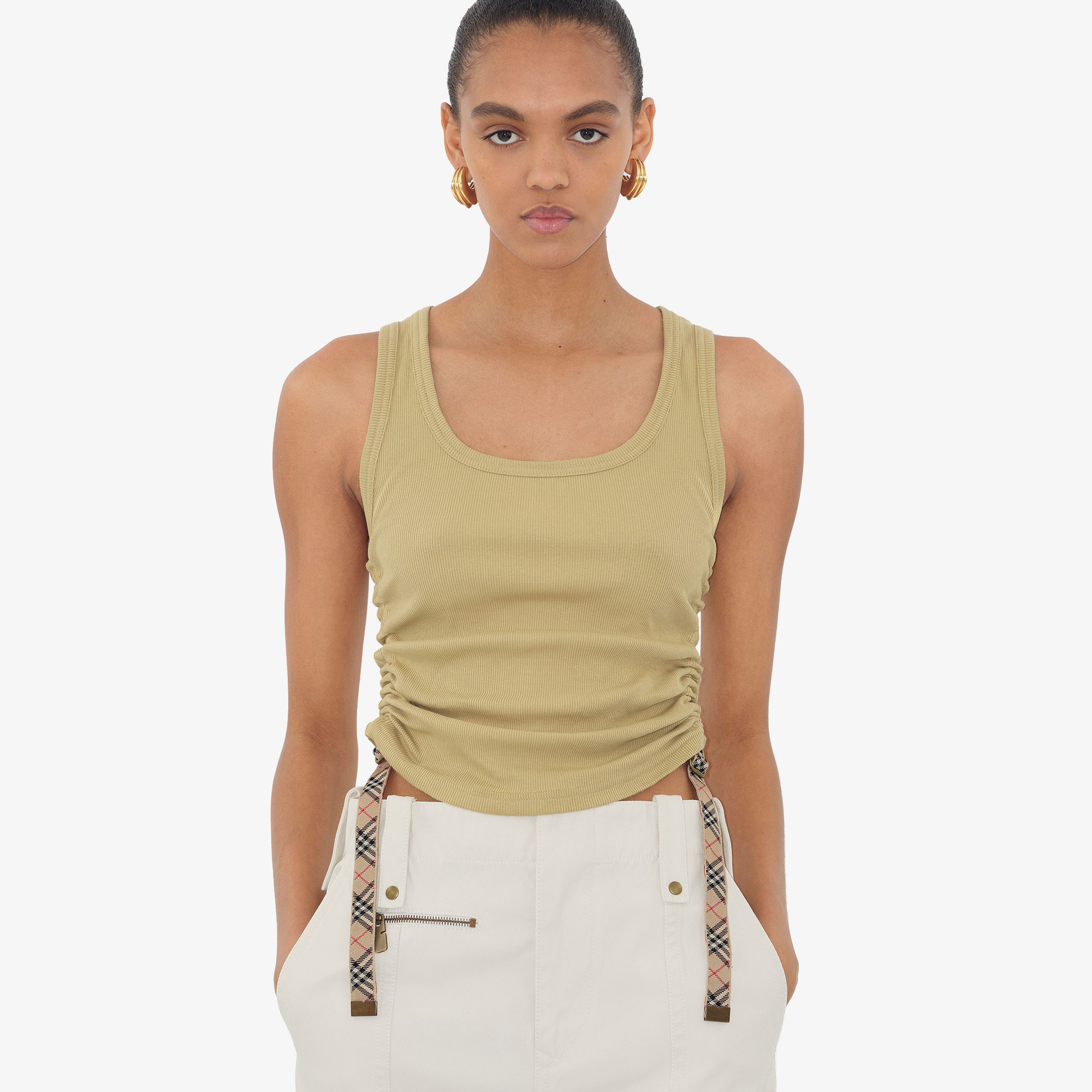 Burberry For Trim Stretch Cotton Vest Kadın Haki T-Shirt