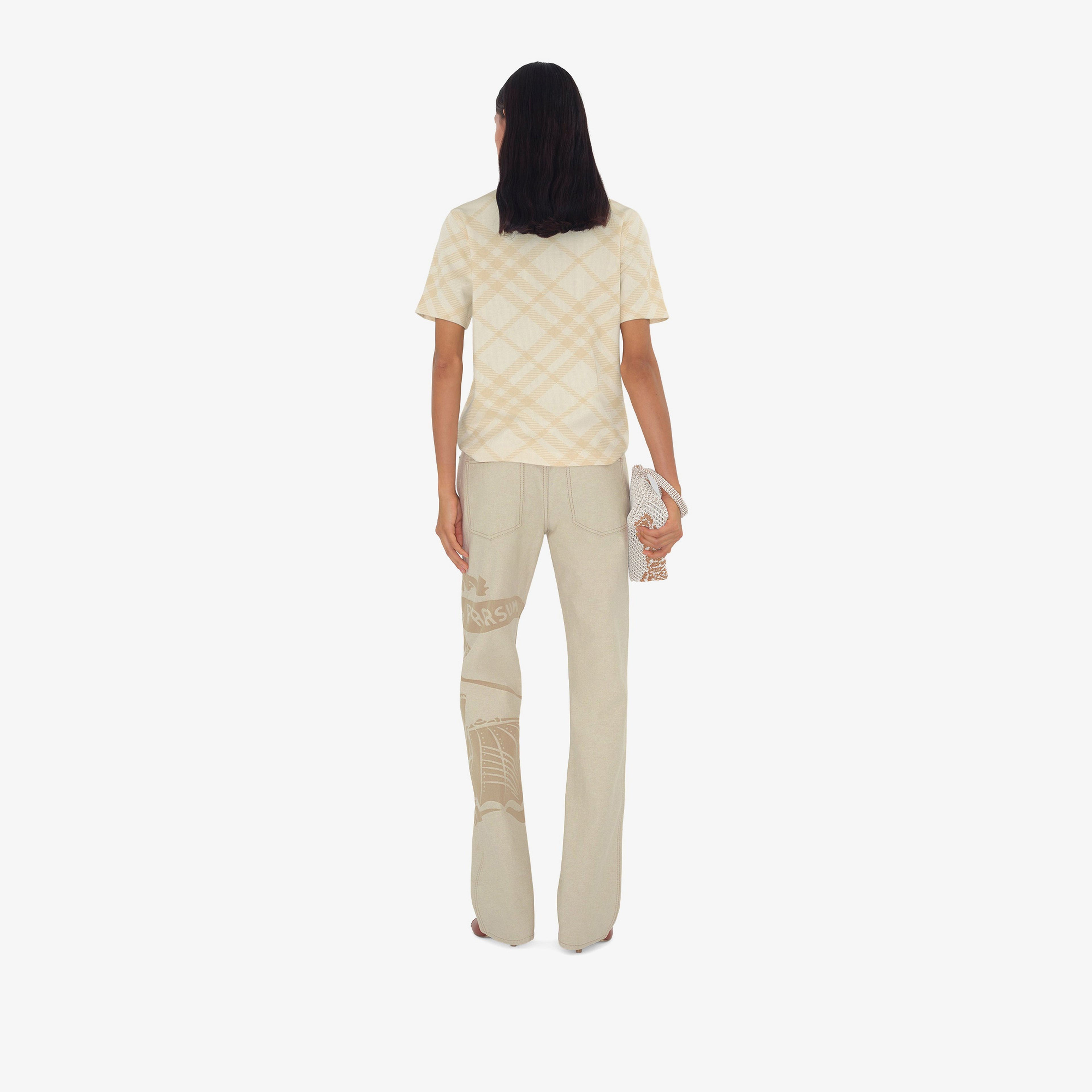 Burberry Sic Stretch Cotton Blend Kadın Krem T-Shirt