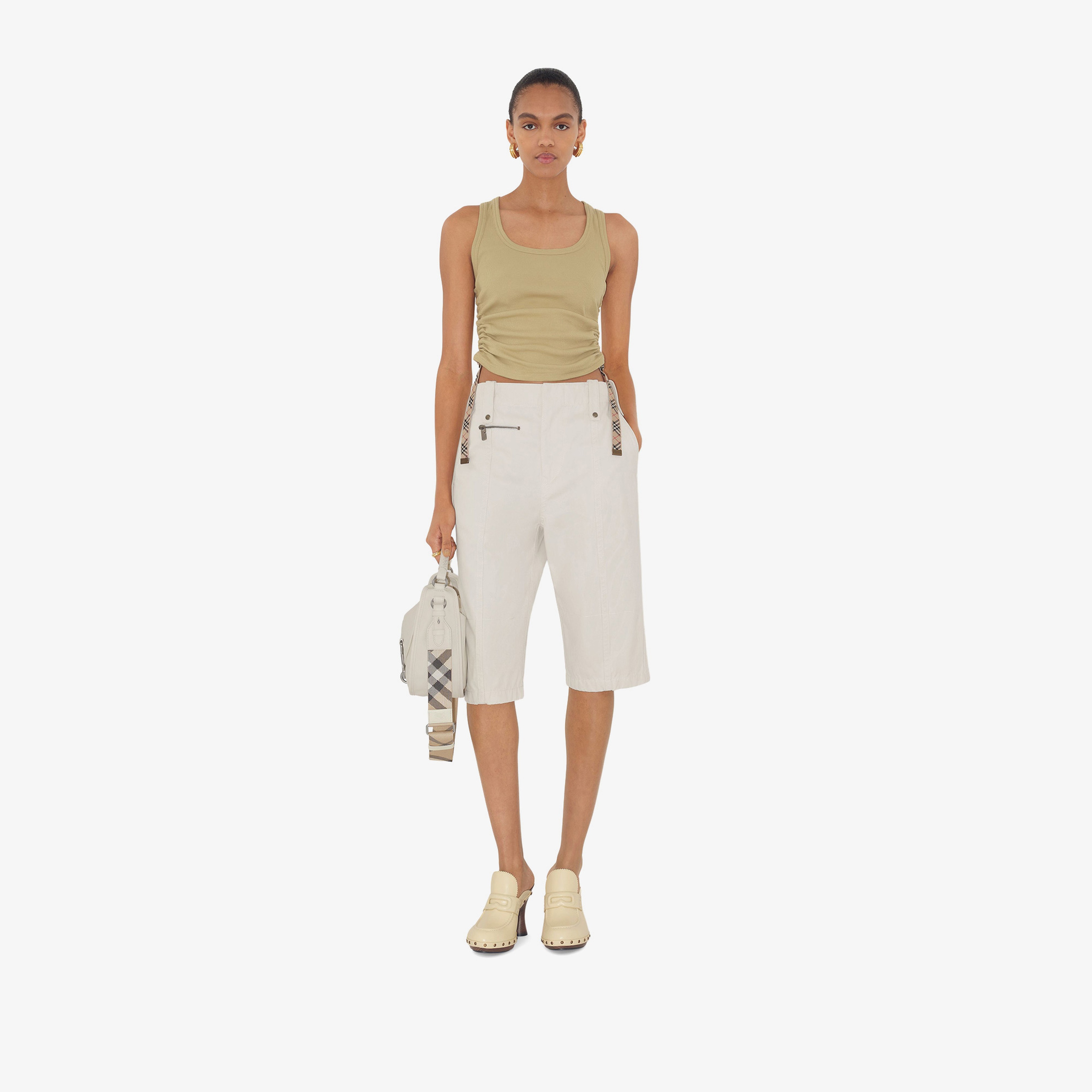 Burberry For Trim Stretch Cotton Vest Kadın Haki T-Shirt