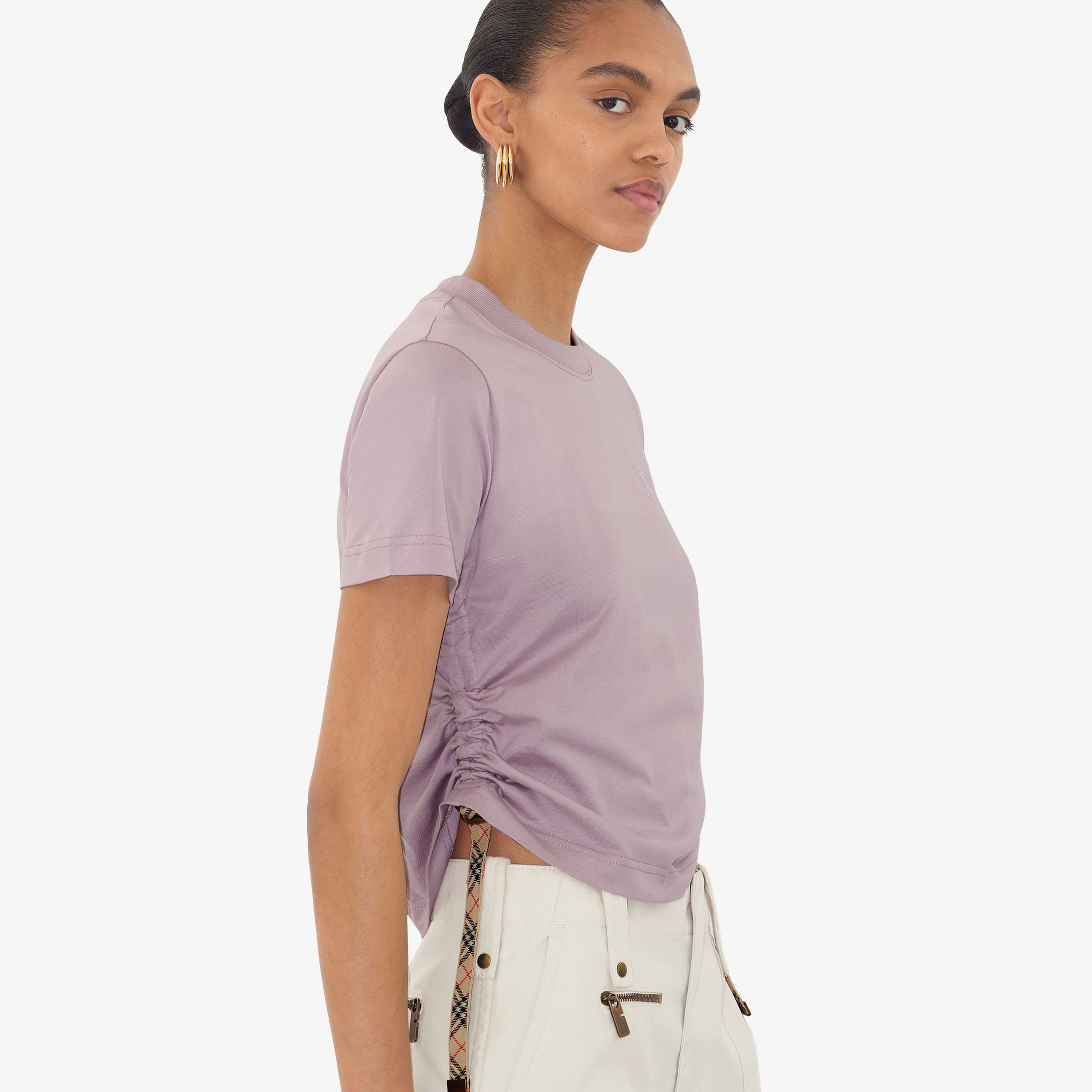 Burberry For Trim Cotton Kadın Mor T-Shirt