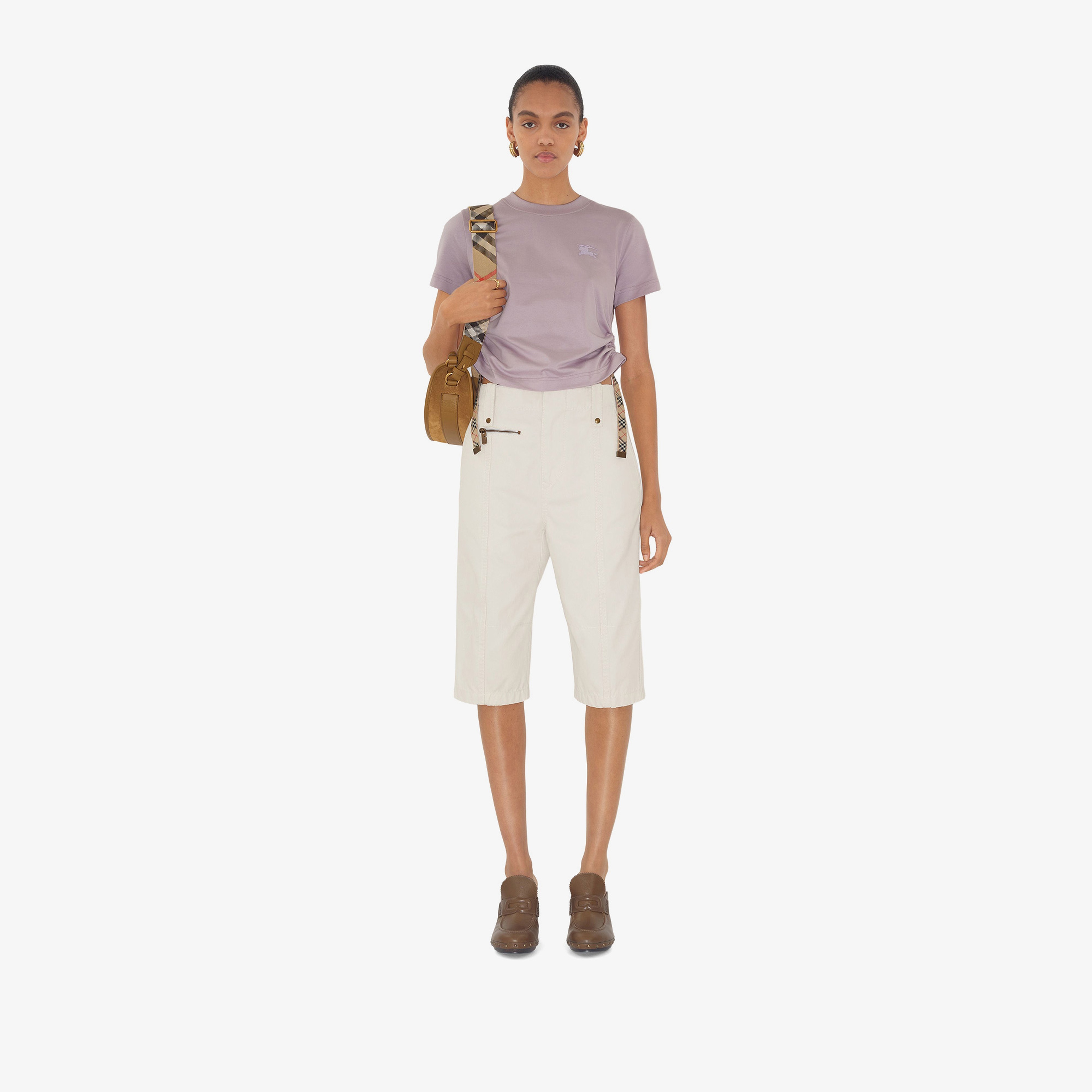 Burberry For Trim Cotton Kadın Mor T-Shirt