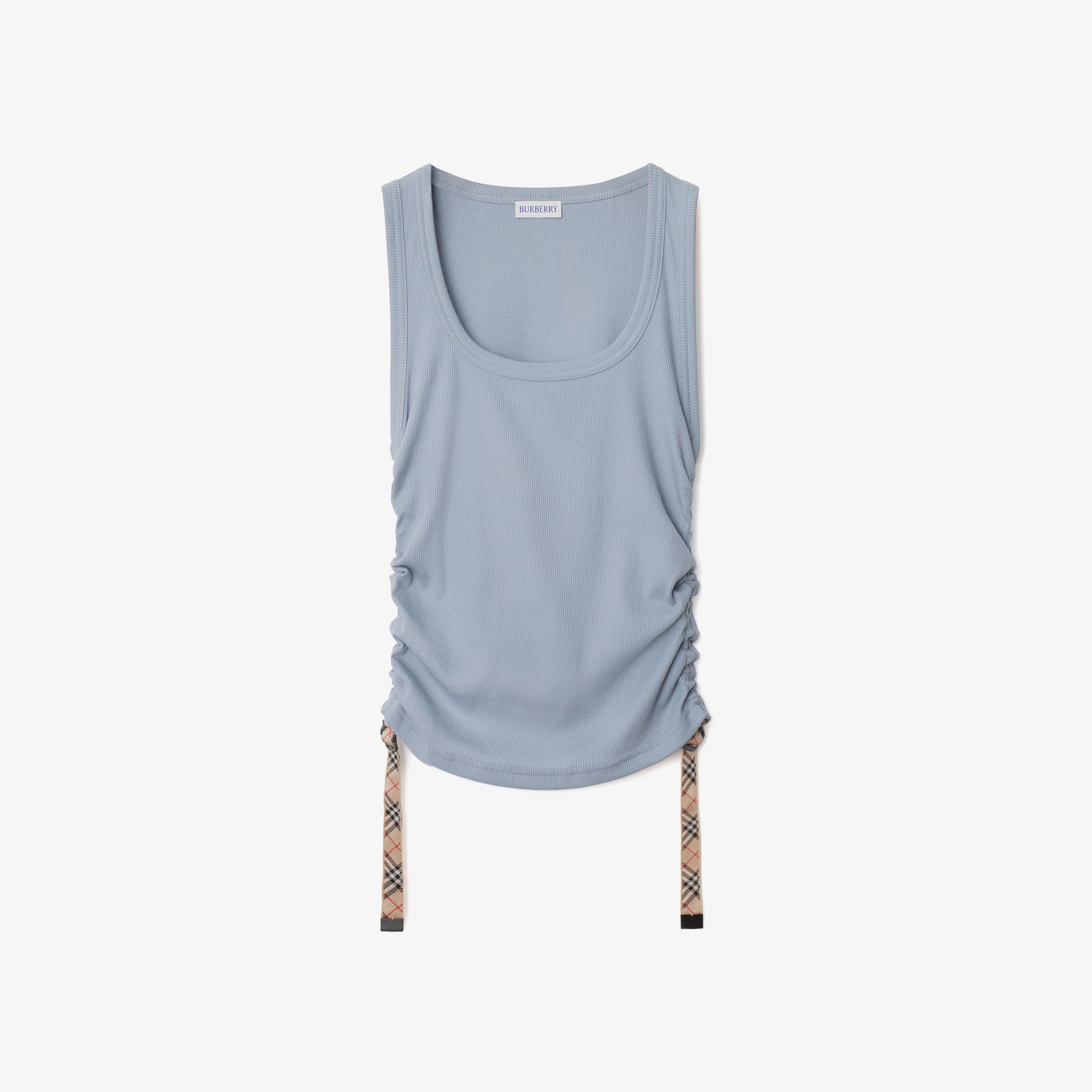 Burberry For Trim Stretch Cotton Vest Kadın Mavi T-Shirt