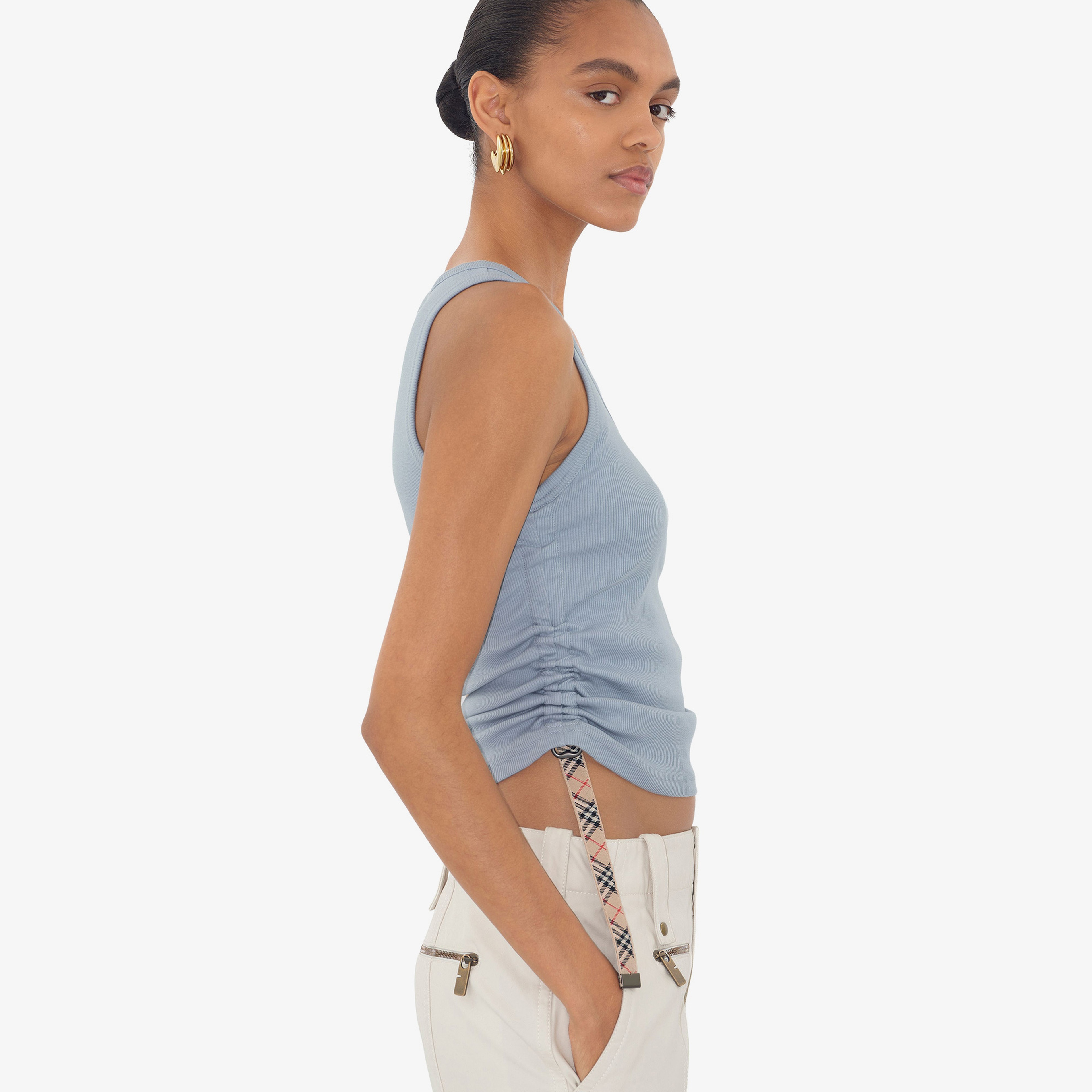 Burberry For Trim Stretch Cotton Vest Kadın Mavi T-Shirt