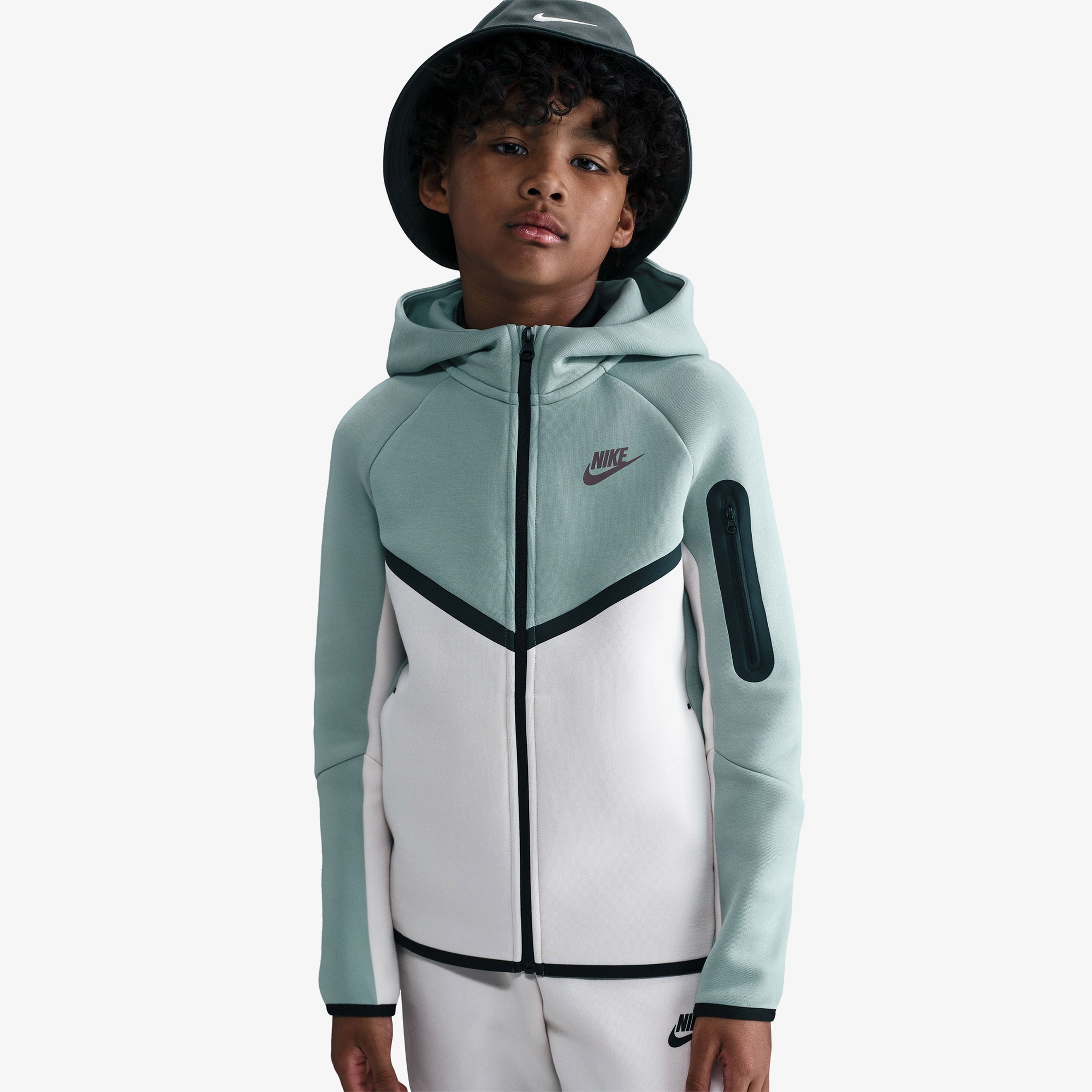 Nike Sportswear Tech Fleece Full Zip Çocuk Yeşil/Beyaz Sweatshirt