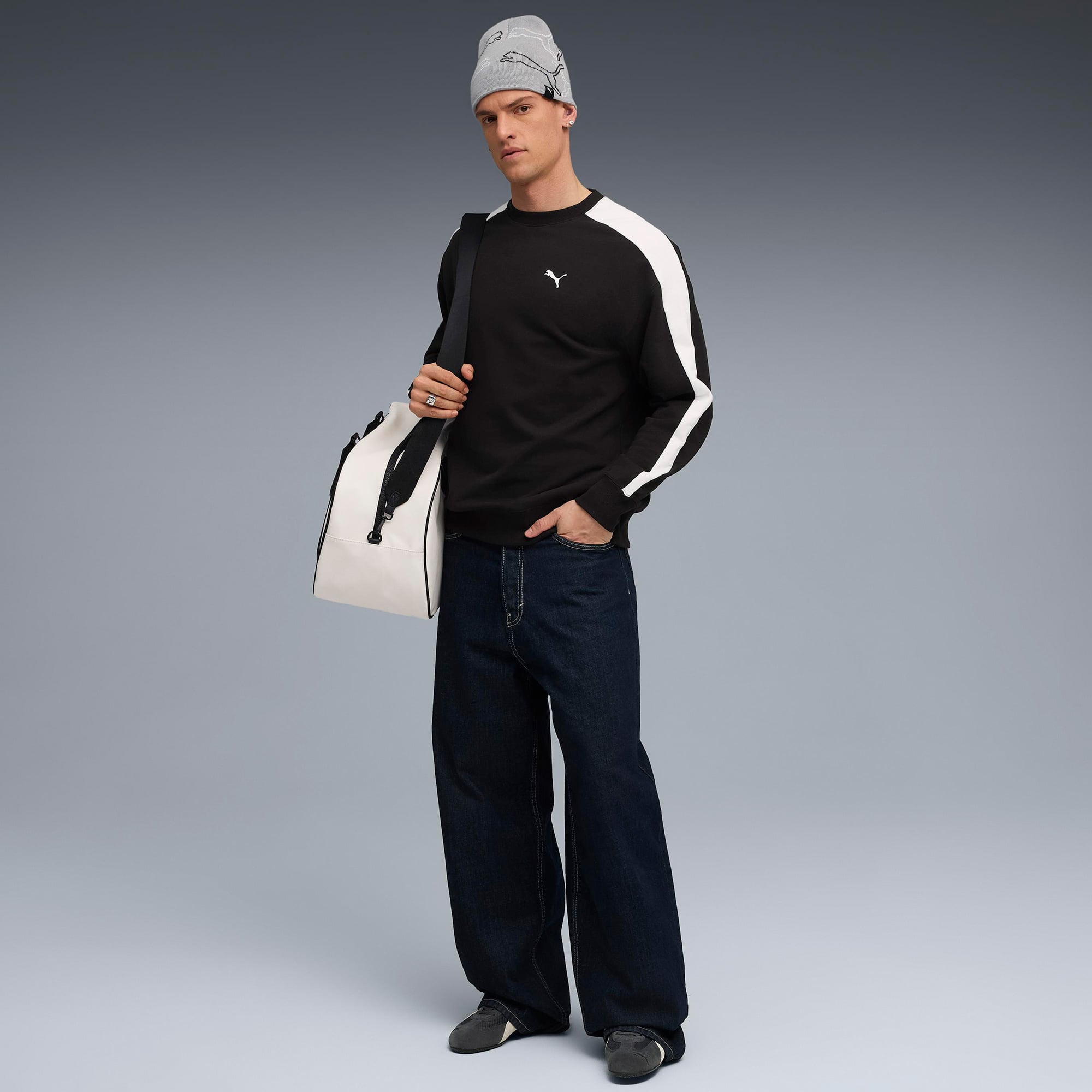 Puma T7 Relaxed Crew Erkek Siyah Sweatshirt