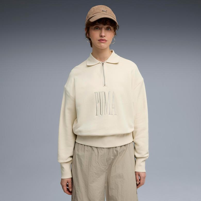 Puma Premium Essential Polo Crew Kadın Siyah Sweatshirt